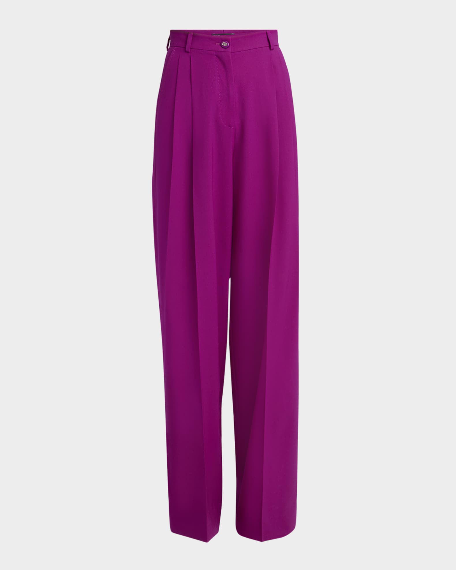 Double-Pleated Straight-Leg Wool Pants 0