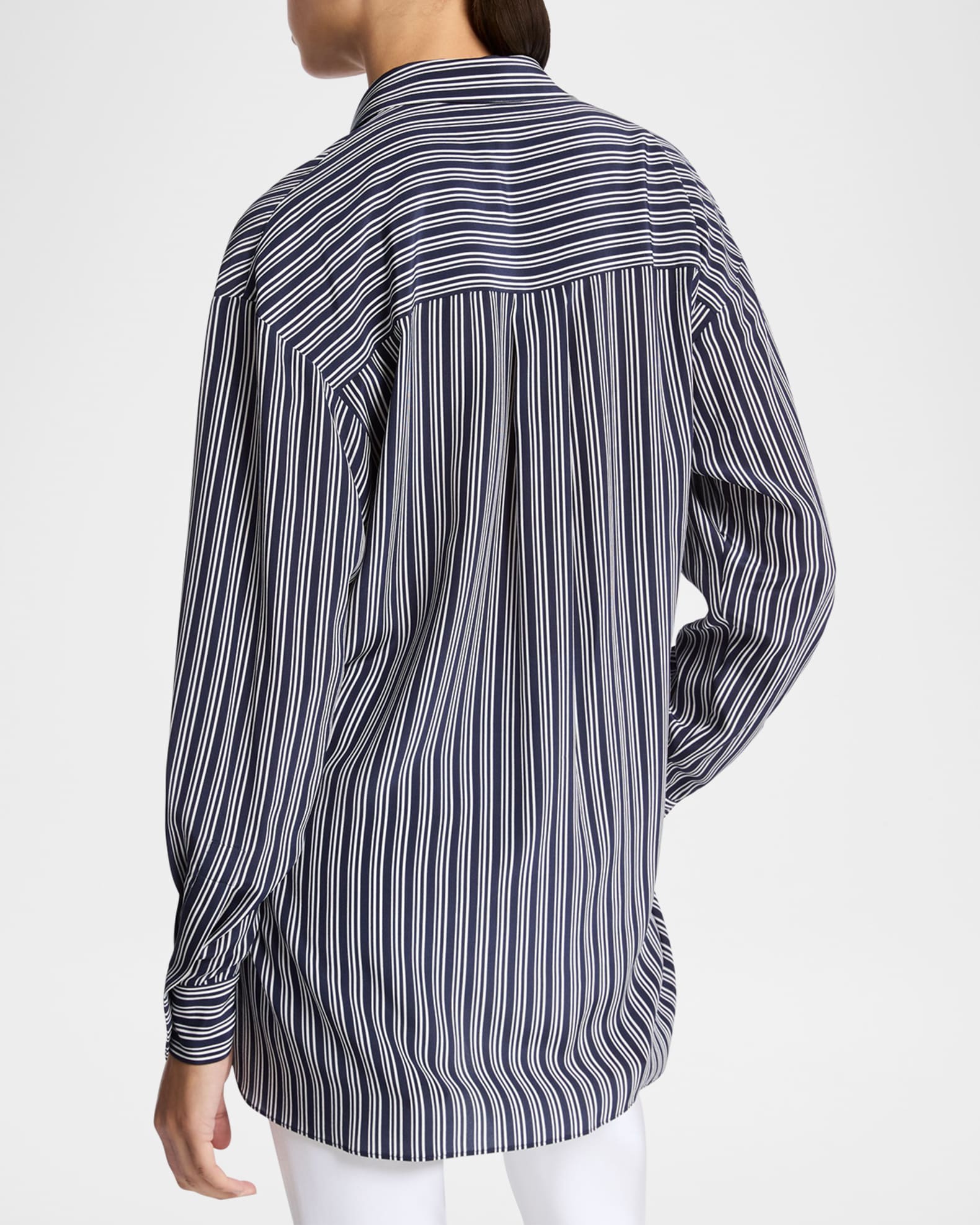 【I AM MARI】25SS★ Canela Stripe Collar Shirt OP (Belt Set) Michael Kors Collection Tie-Front Capri Striped Cree De