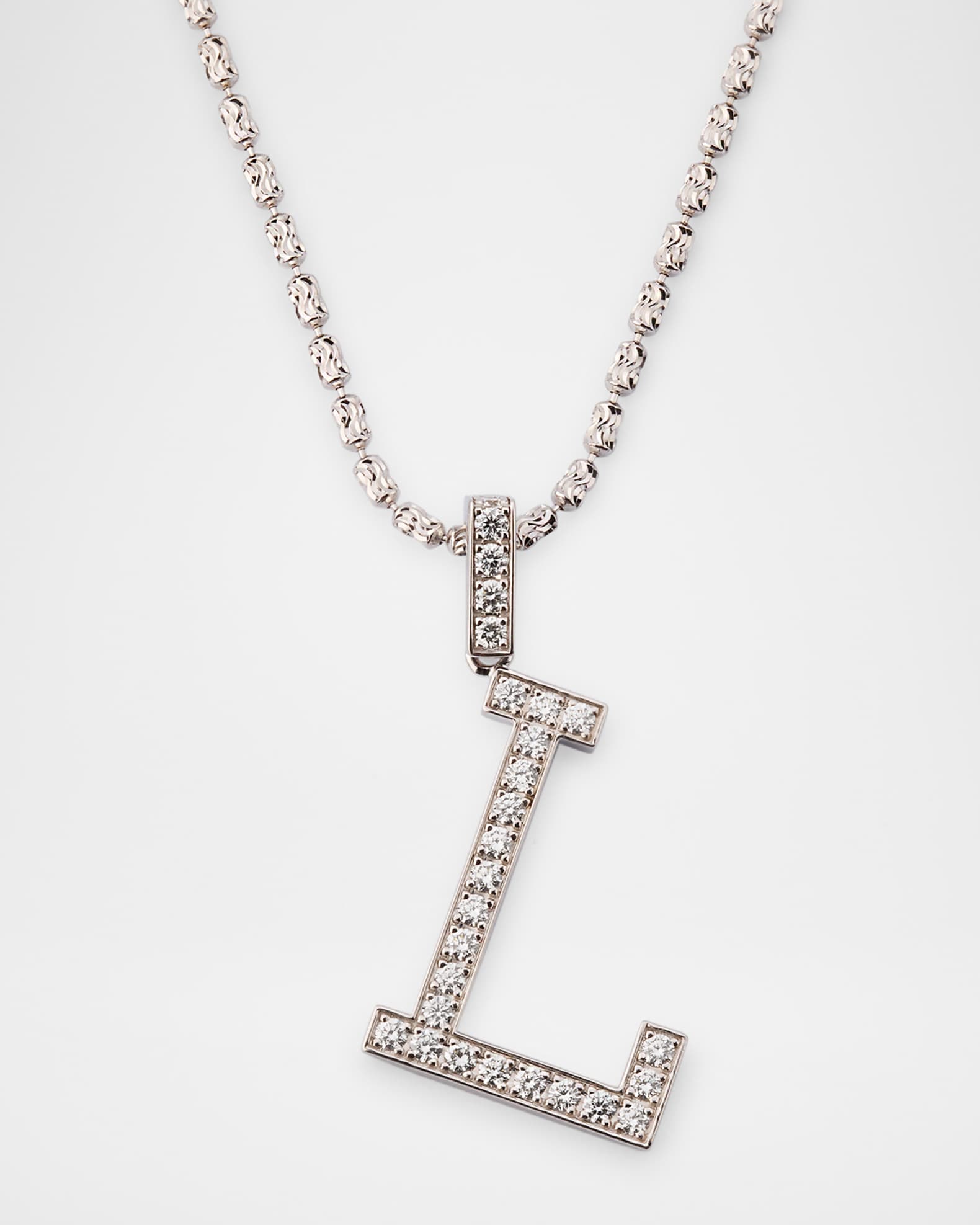 Neiman Marcus Diamonds 18K White Gold Small Diamond L Necklace 0.84tcw 18 Neiman Marcus