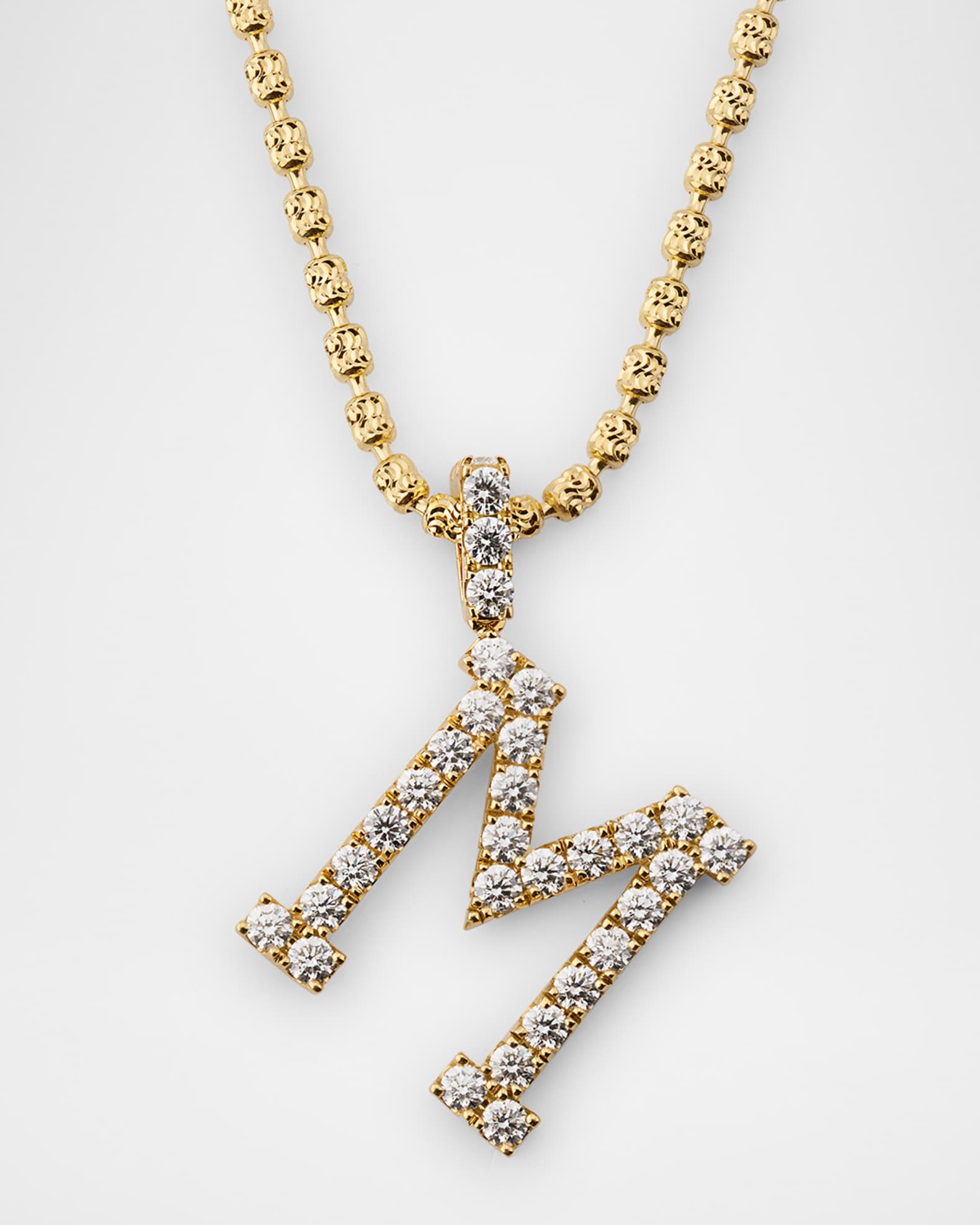 Neiman Marcus Diamonds 18K Yellow Gold Large Diamond M Necklace 3.36tcw 18 Neiman Marcus