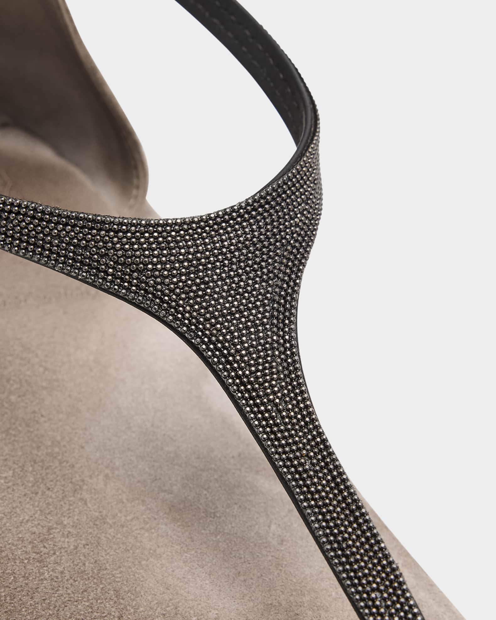 Brunello Cucinelli Monili Suede Flat Thong Sandals | Neiman
