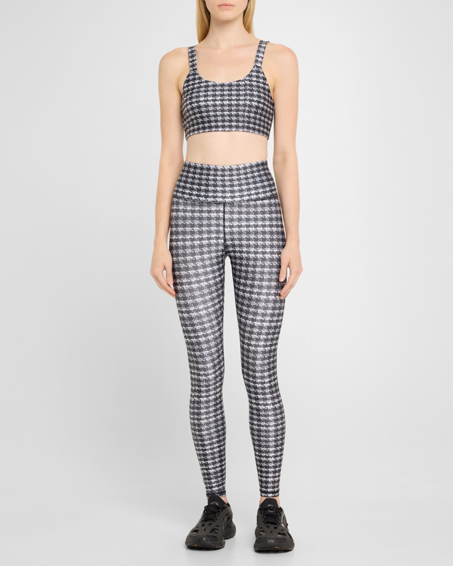 Houndstooth Hi-Shine Scoop-Neck Sports Bra 1