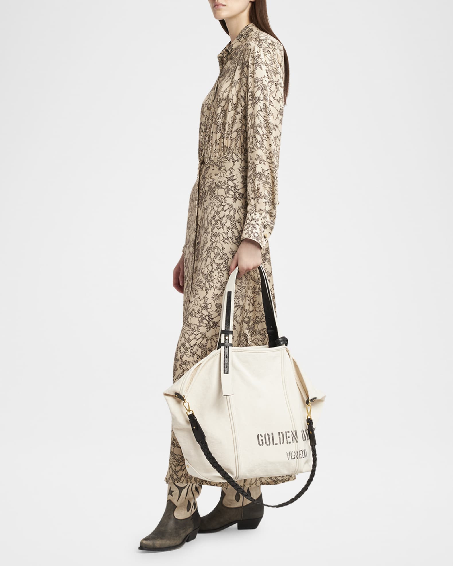 トートバッグ Golden  24.7 EW LOGO CANVAS SHOPPING BAG Golden Goose Logo Canvas Tote Bag | Neiman Marcus