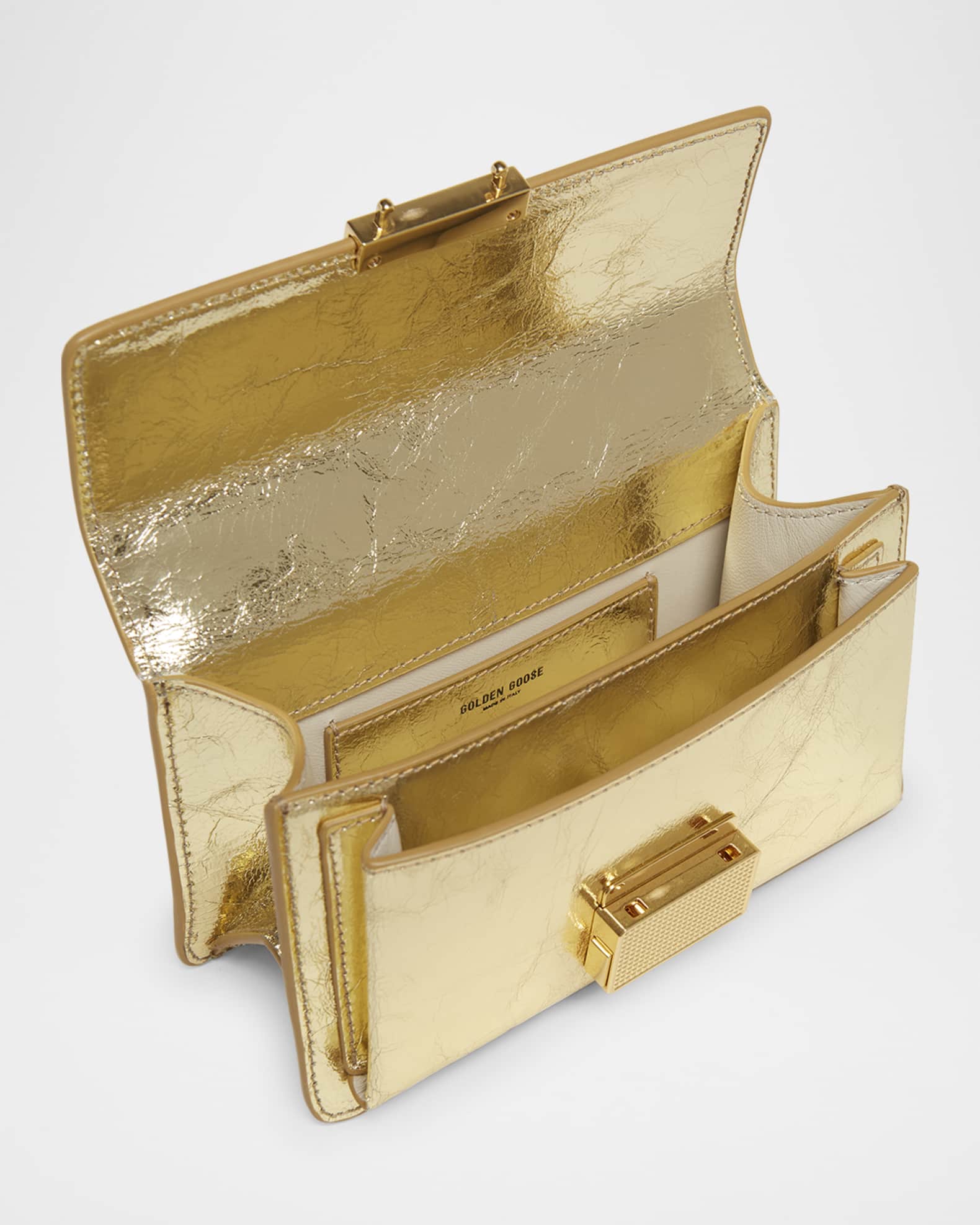 一番の Venezia Goose Golden Small Bag Crossbody Leather Wavy Shiny バッグ