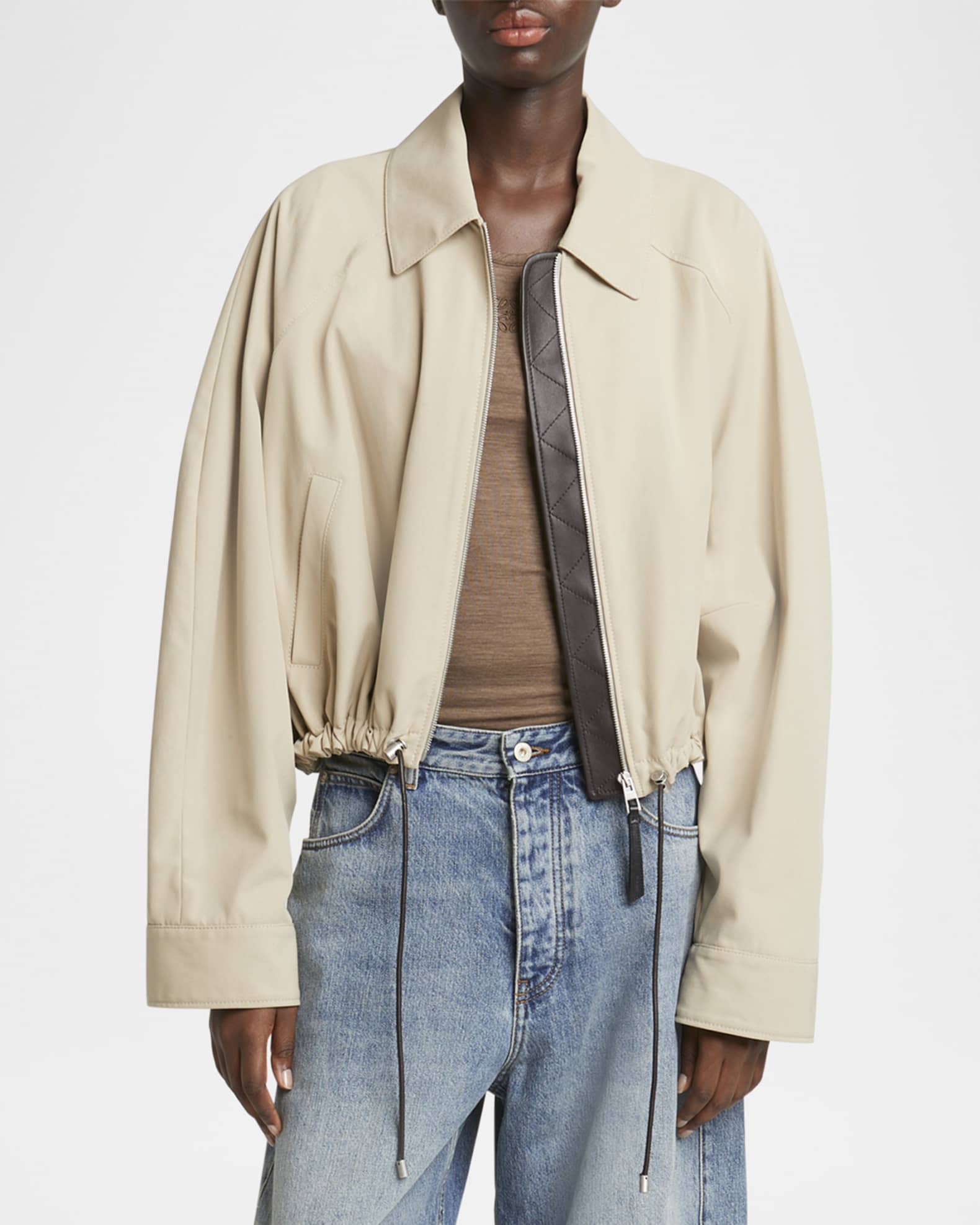【関税&送料込】Loewe Giacca Monopetto In Lana Loewe Cropped Zip Up Drawstring Balloon Jacket | Neiman Marcus