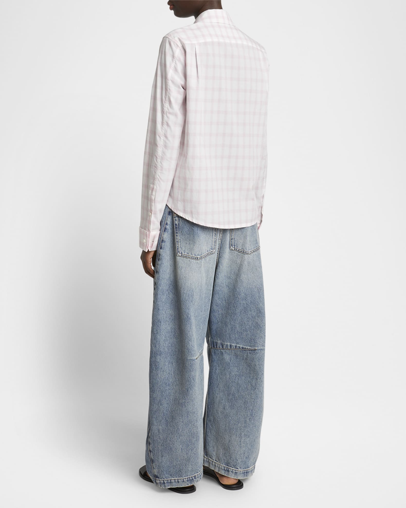 Loewe Plaid Asymmetric Button Down Shrunken Top | Neiman Marcus