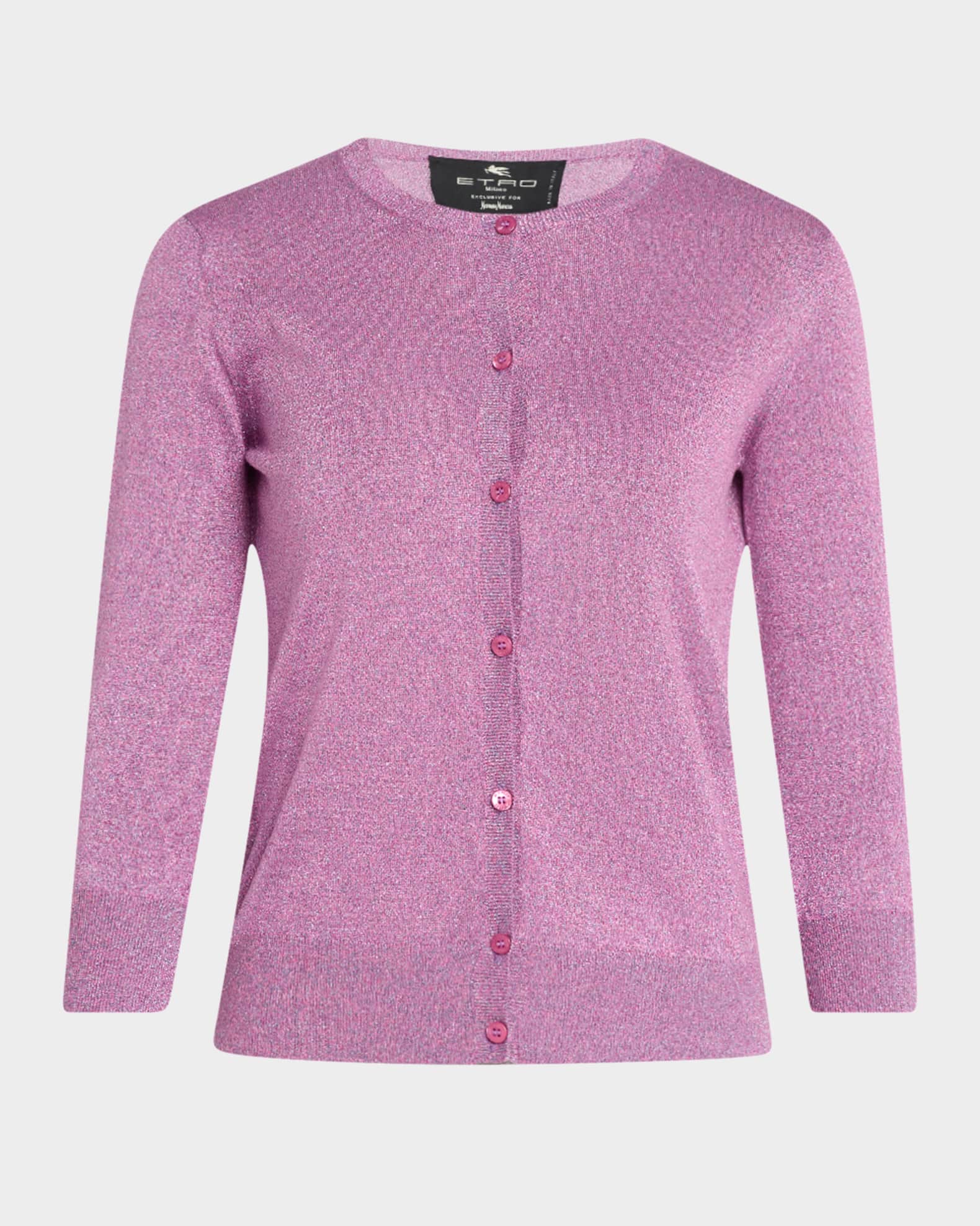 【送料&関税込】Etro Pink Cotton Blend Cardigan Etro Metallic Knit Crewneck Cardigan | Neiman Marcus