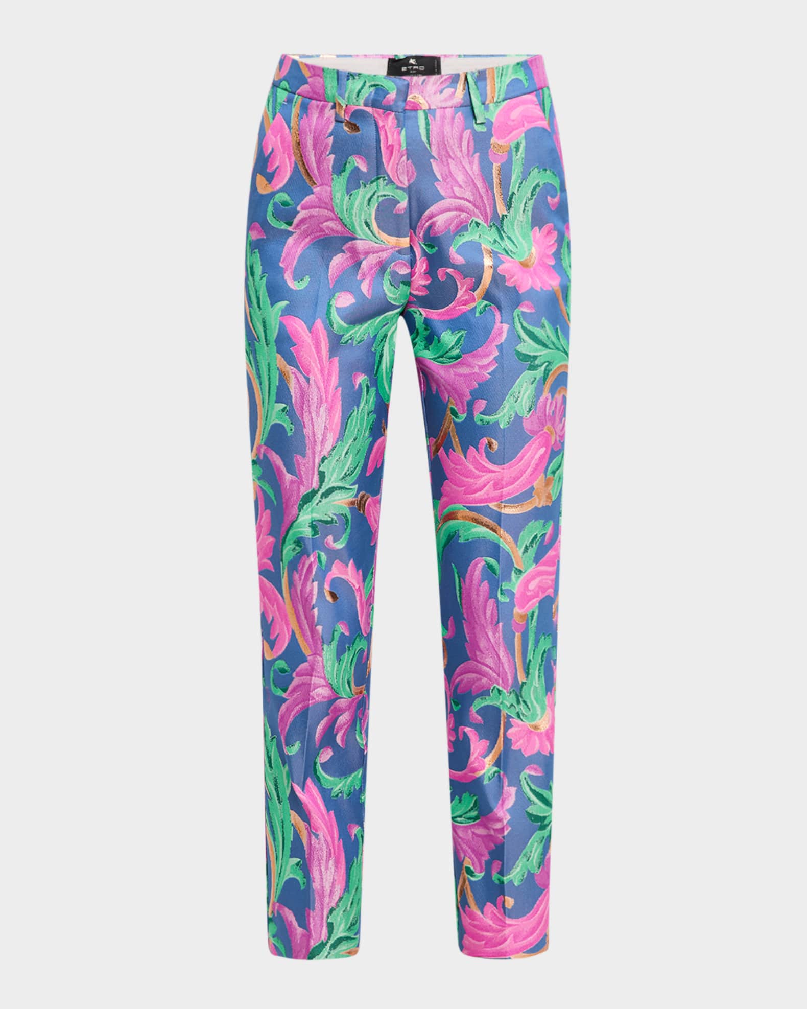 Etro Floral Metallic Jacquard Slim-Leg Crop Trousers