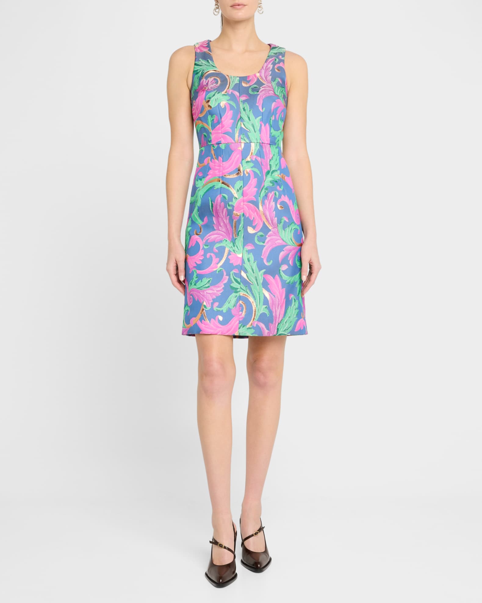 Floral Metallic Jacquard Sleeveless Dress 1