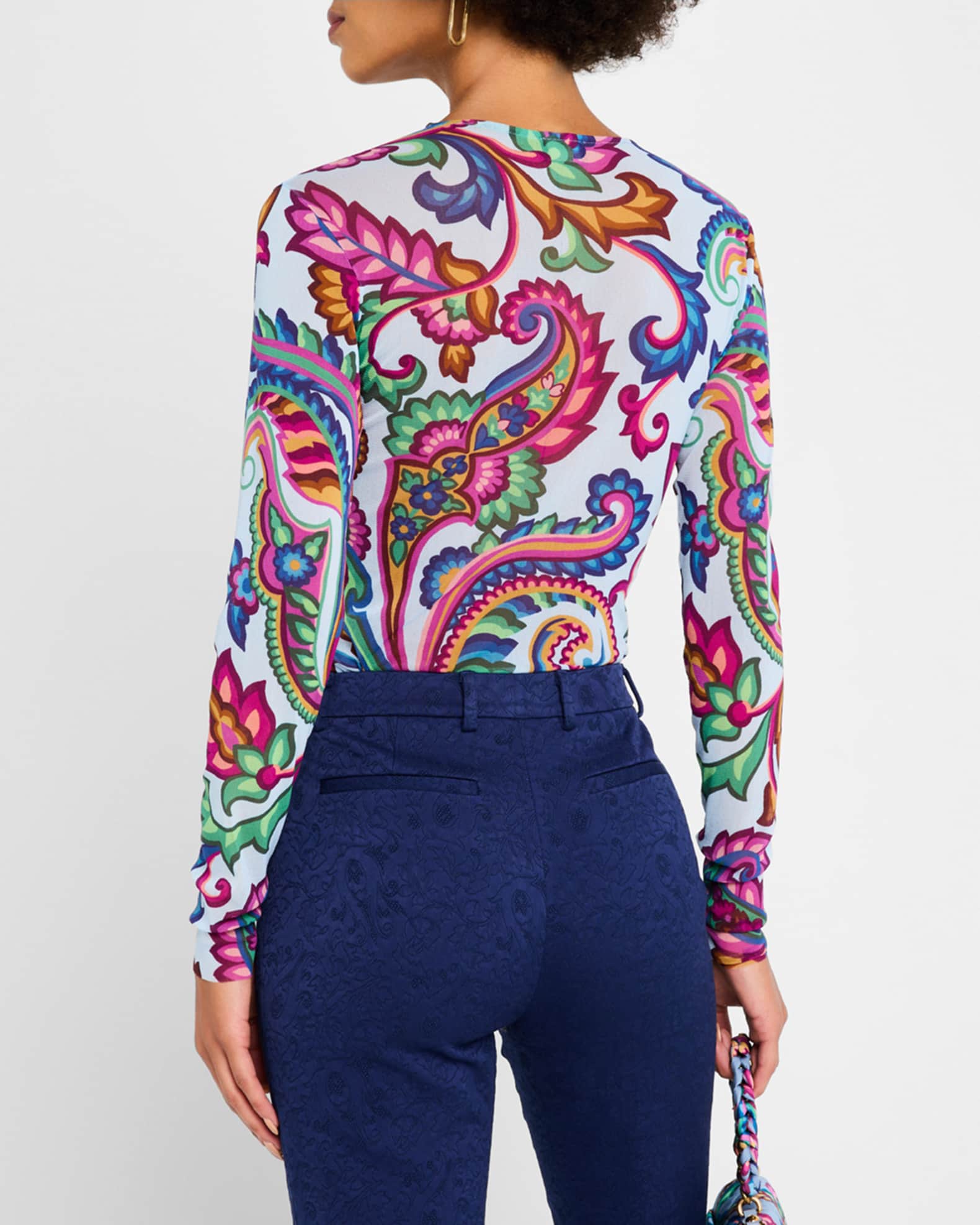 Etro Garden Paisley Mesh Long-Sleeve Top | Neiman Marcus