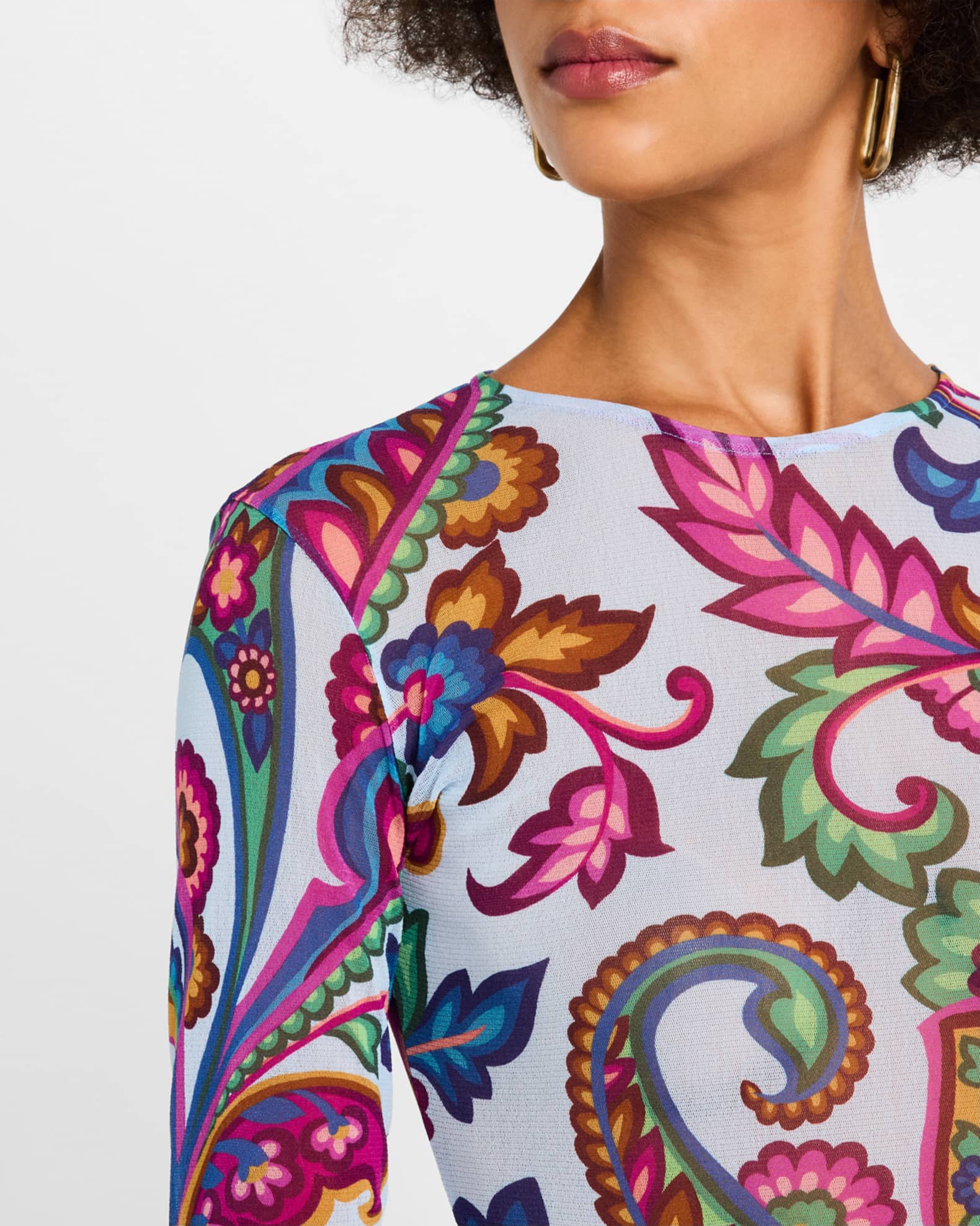 Etro Garden Paisley Mesh Long-Sleeve Top | Neiman Marcus