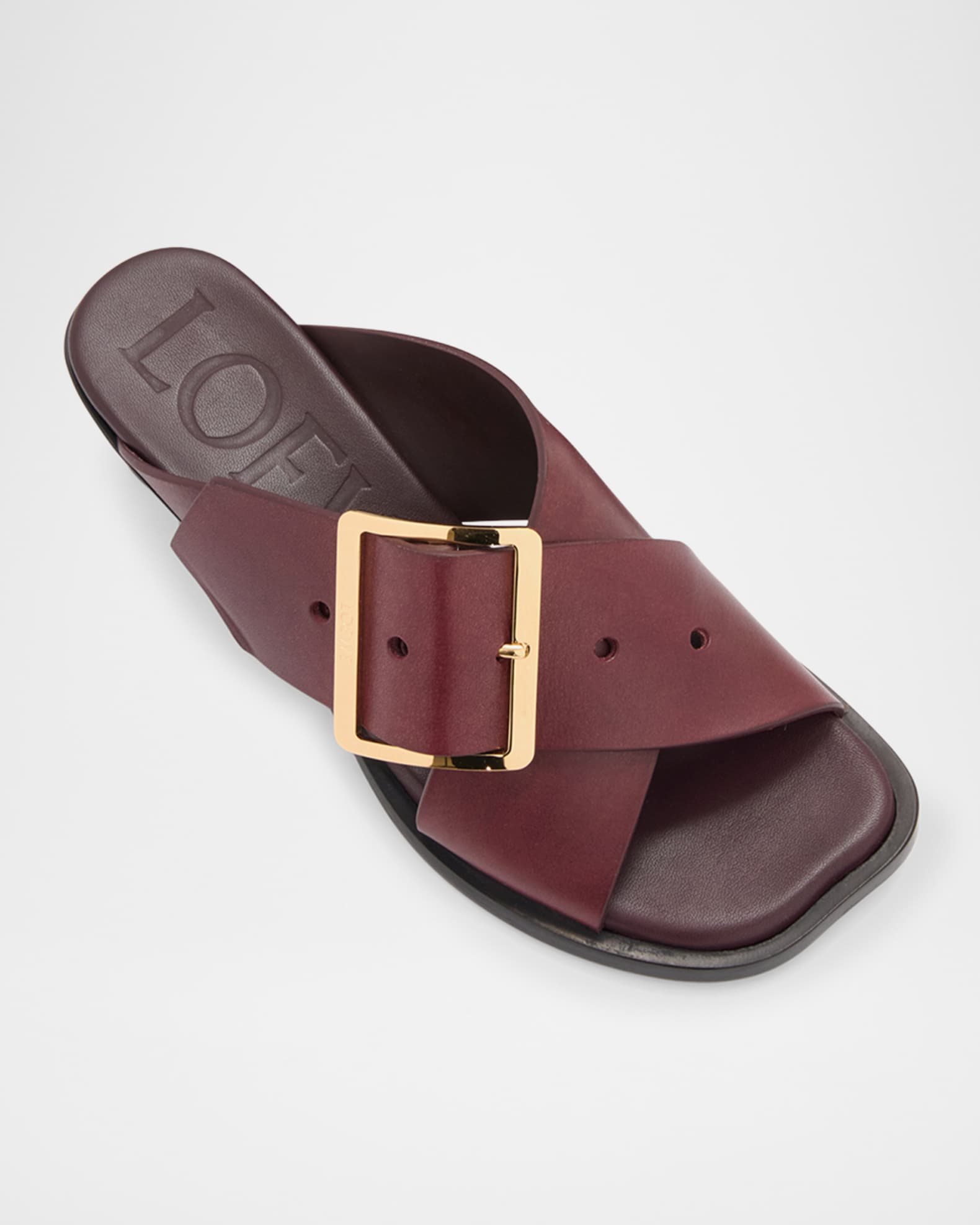 Loewe Petal Leather Buckle Slide Sandals | Neiman Marcus