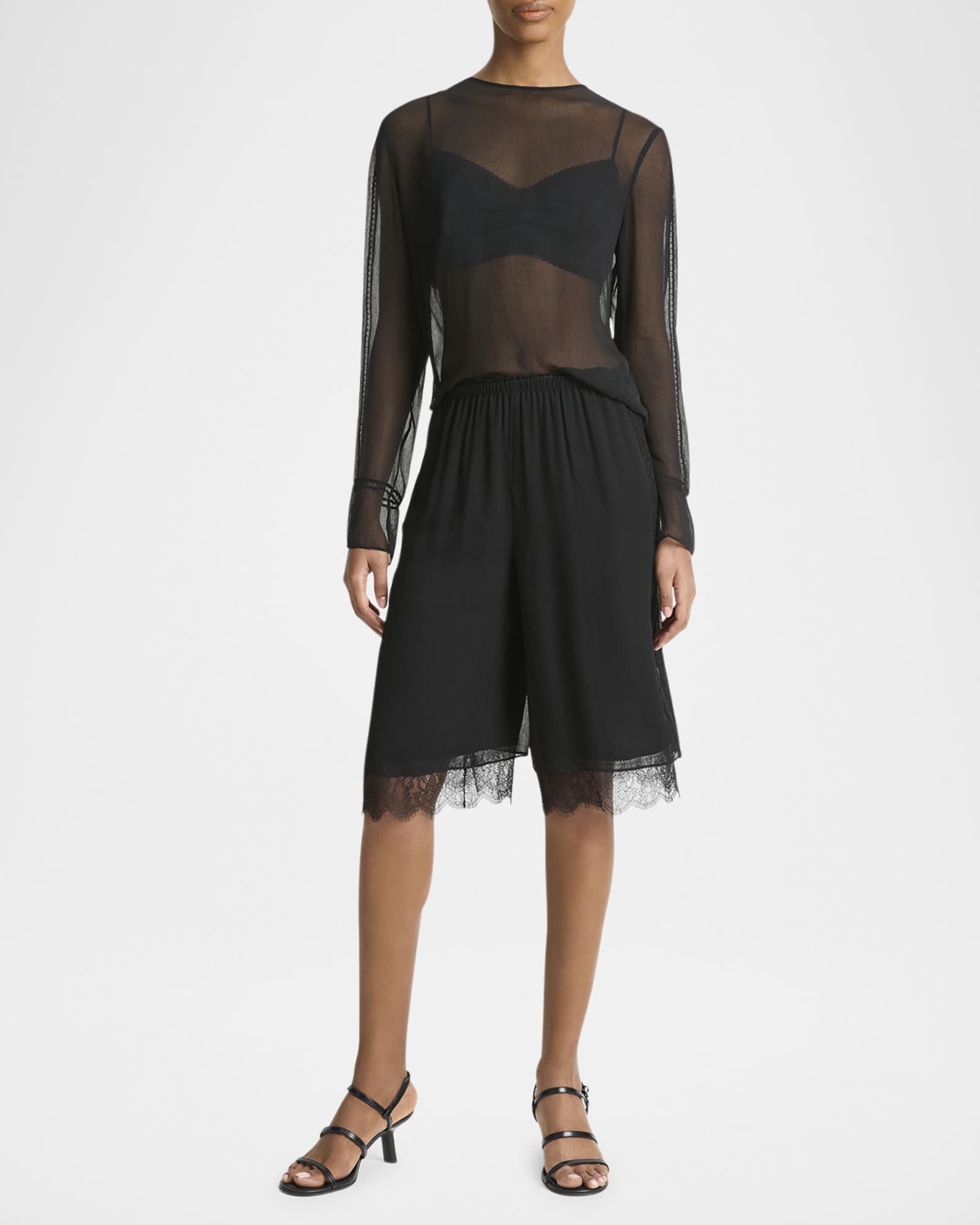 Elegant Lace Trim Long Sleeve Top