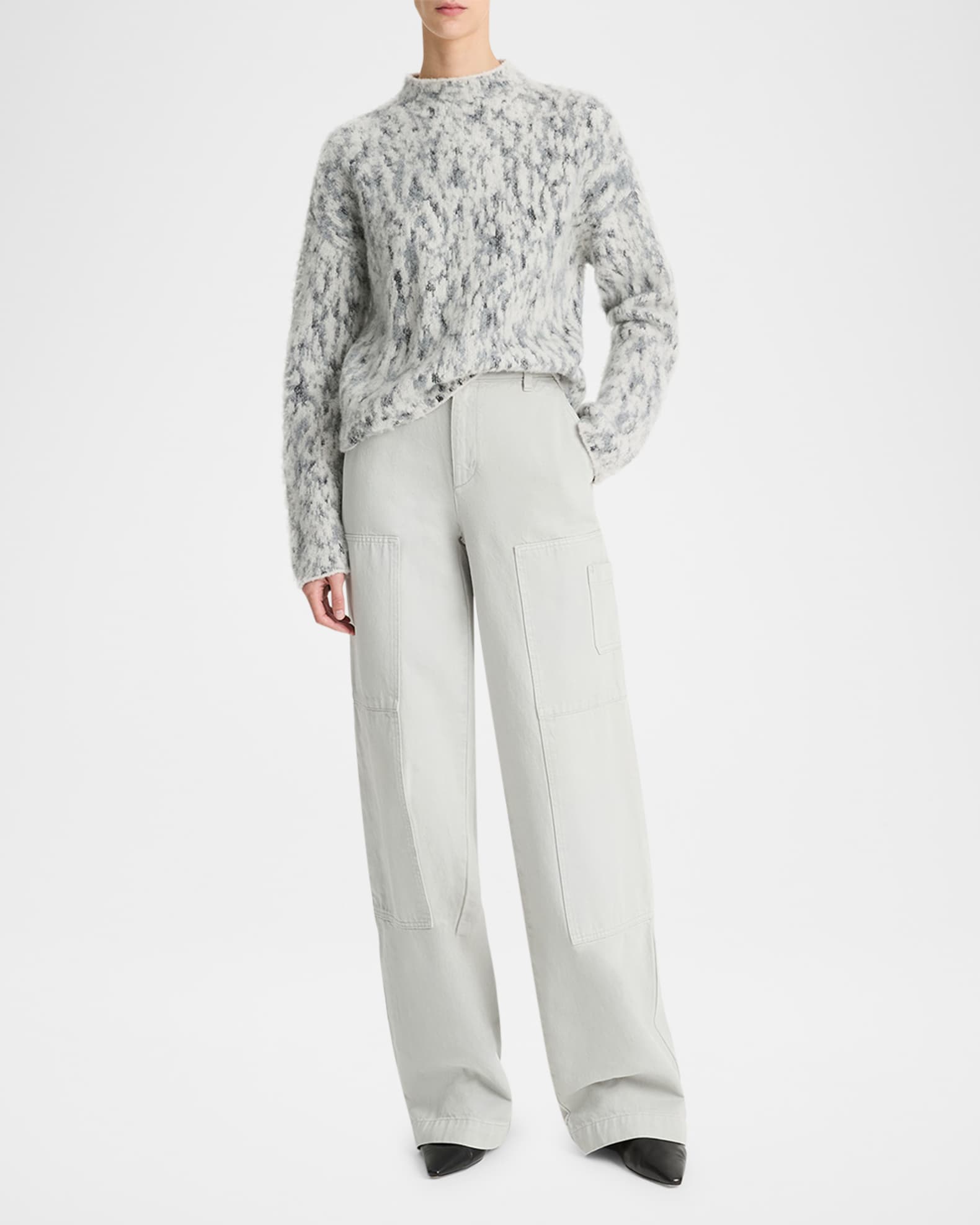 Abstract Jacquard Mock-Neck Sweater 1