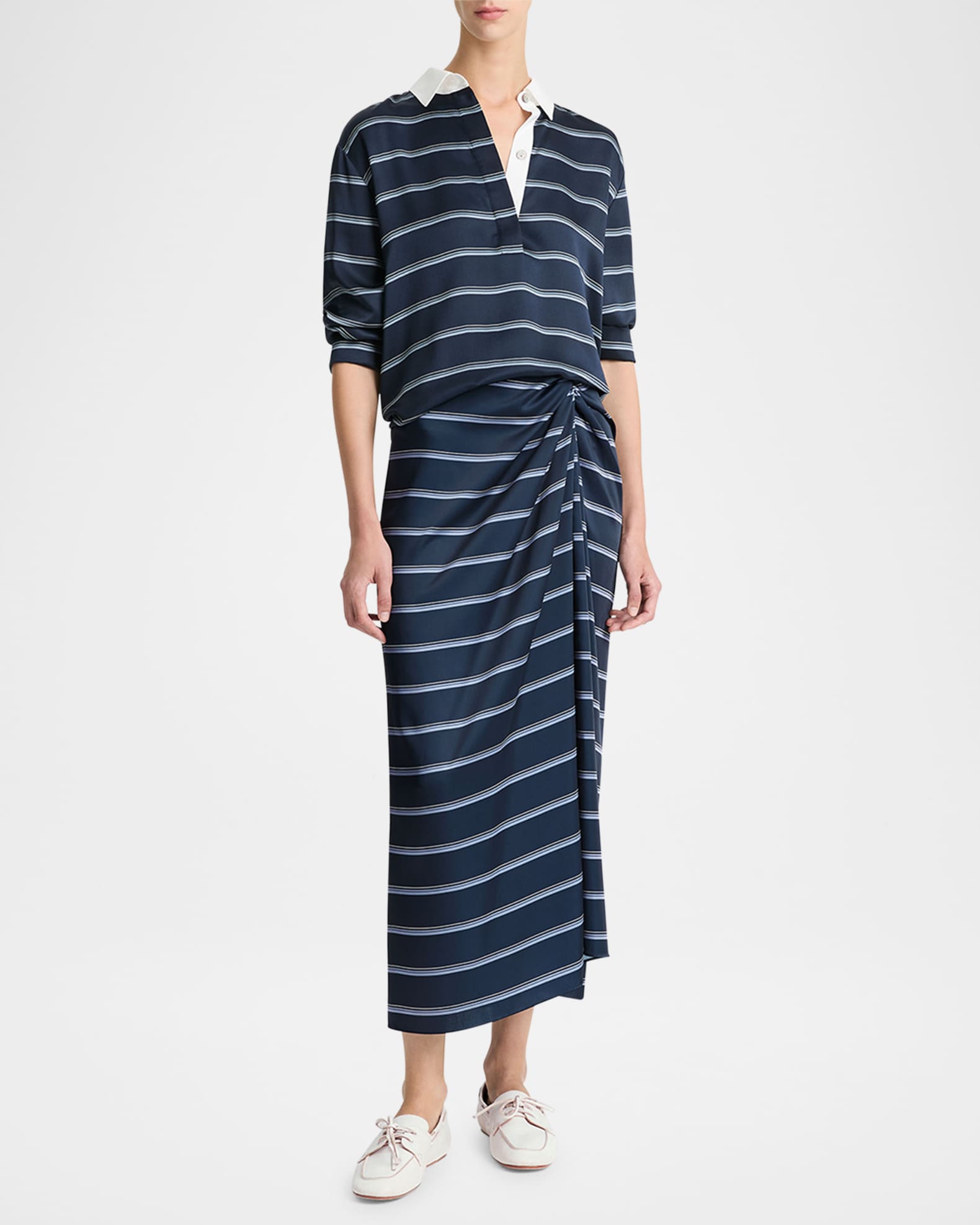 Long-Sleeve Stripe Silk Rugby Shirt 1