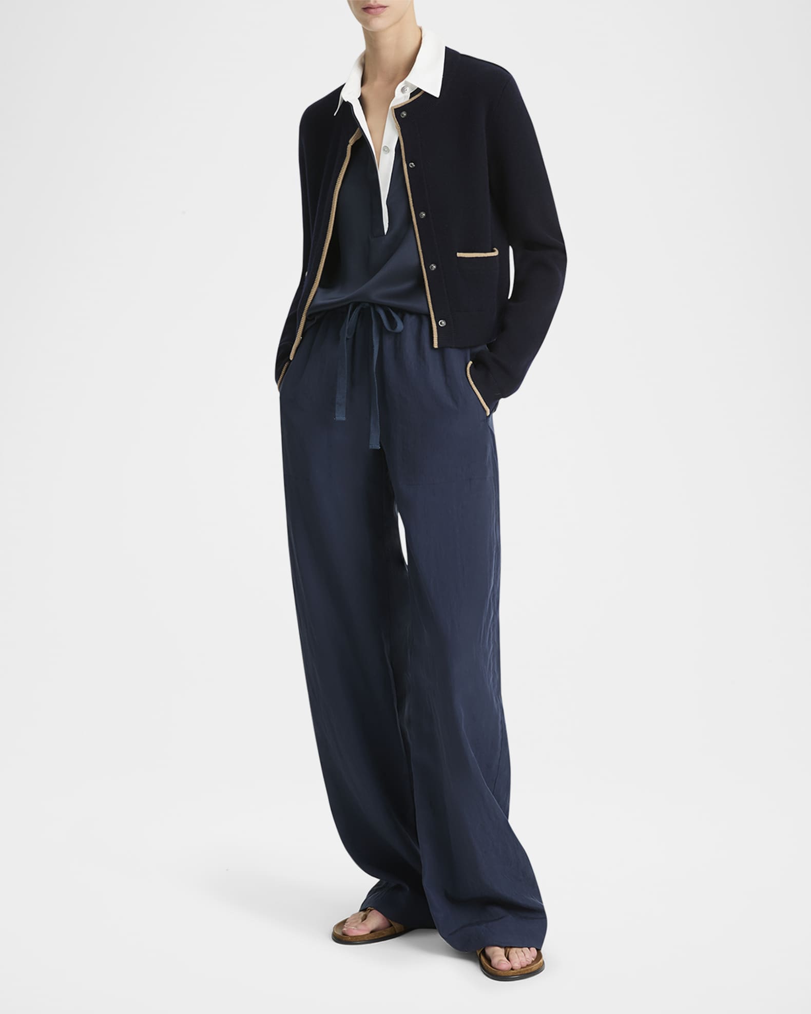 Contrast Wool Cashmere Snap Cardigan