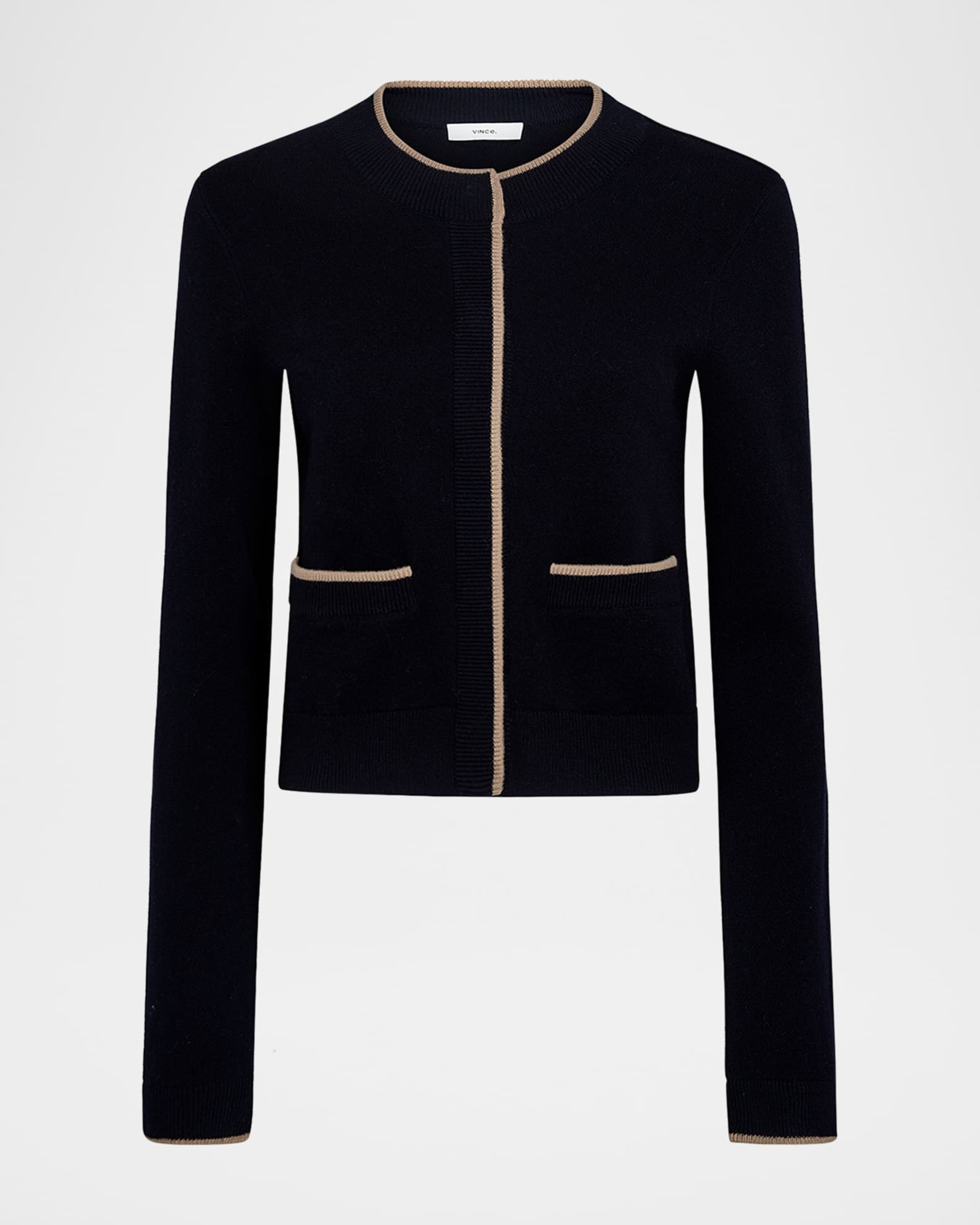 Contrast Wool Cashmere Snap Cardigan