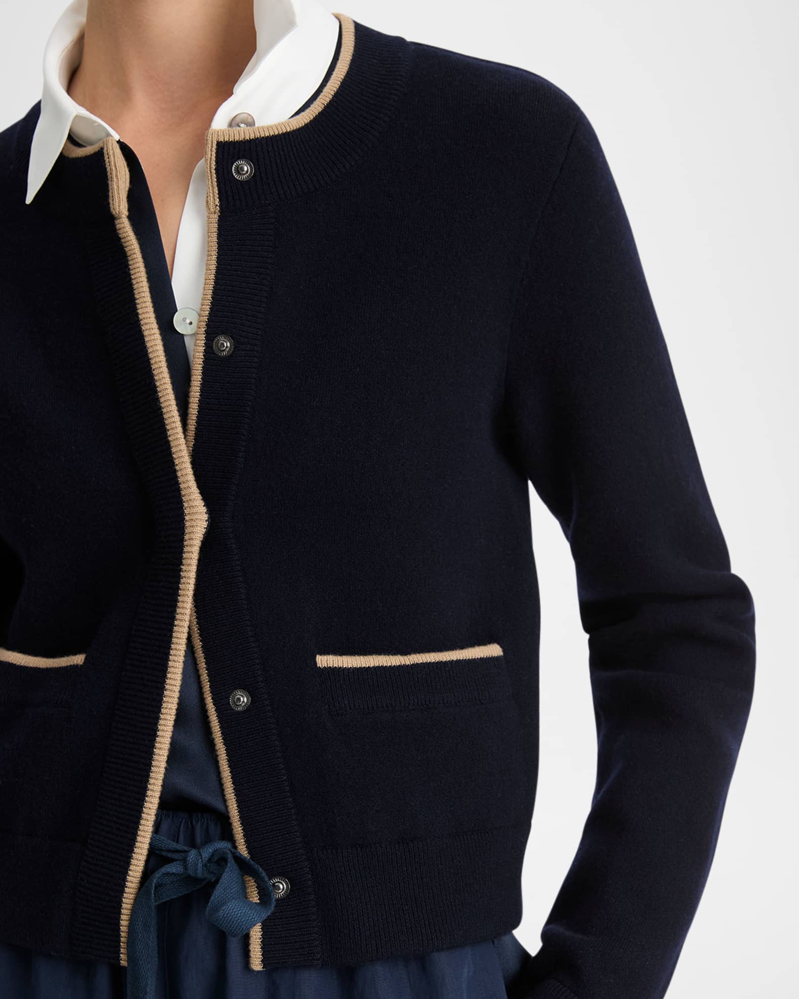 Contrast Wool Cashmere Snap Cardigan