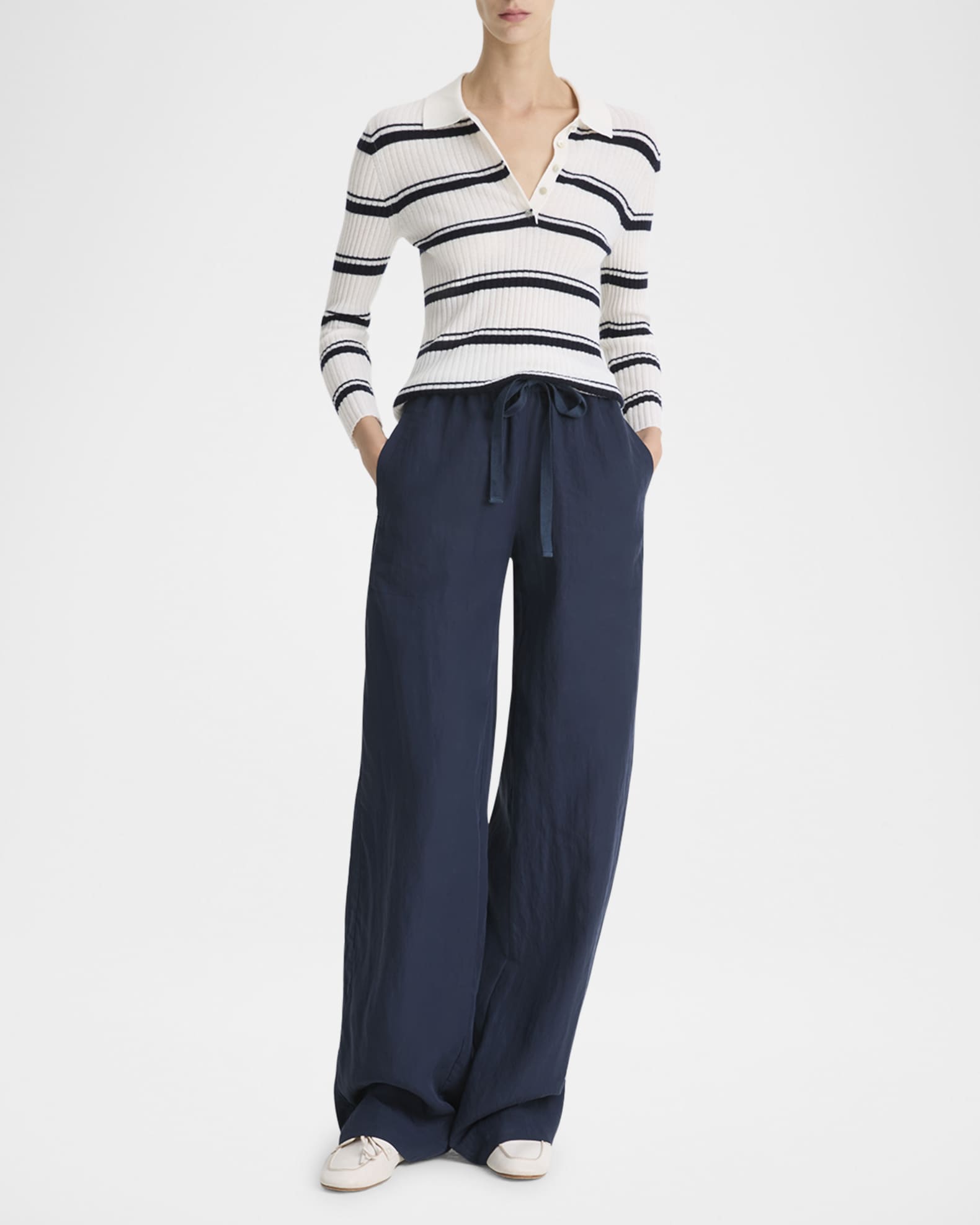 Stripe Mulberry Silk-Blend Polo Top 1