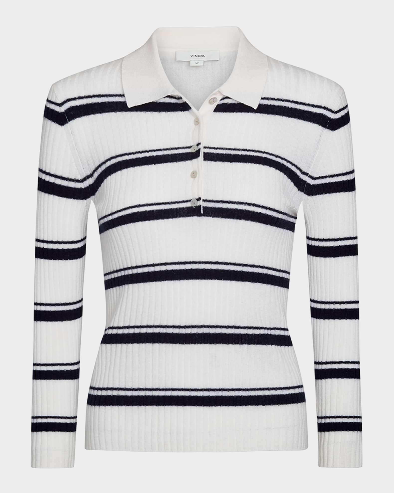 Stripe Mulberry Silk-Blend Polo Top 0