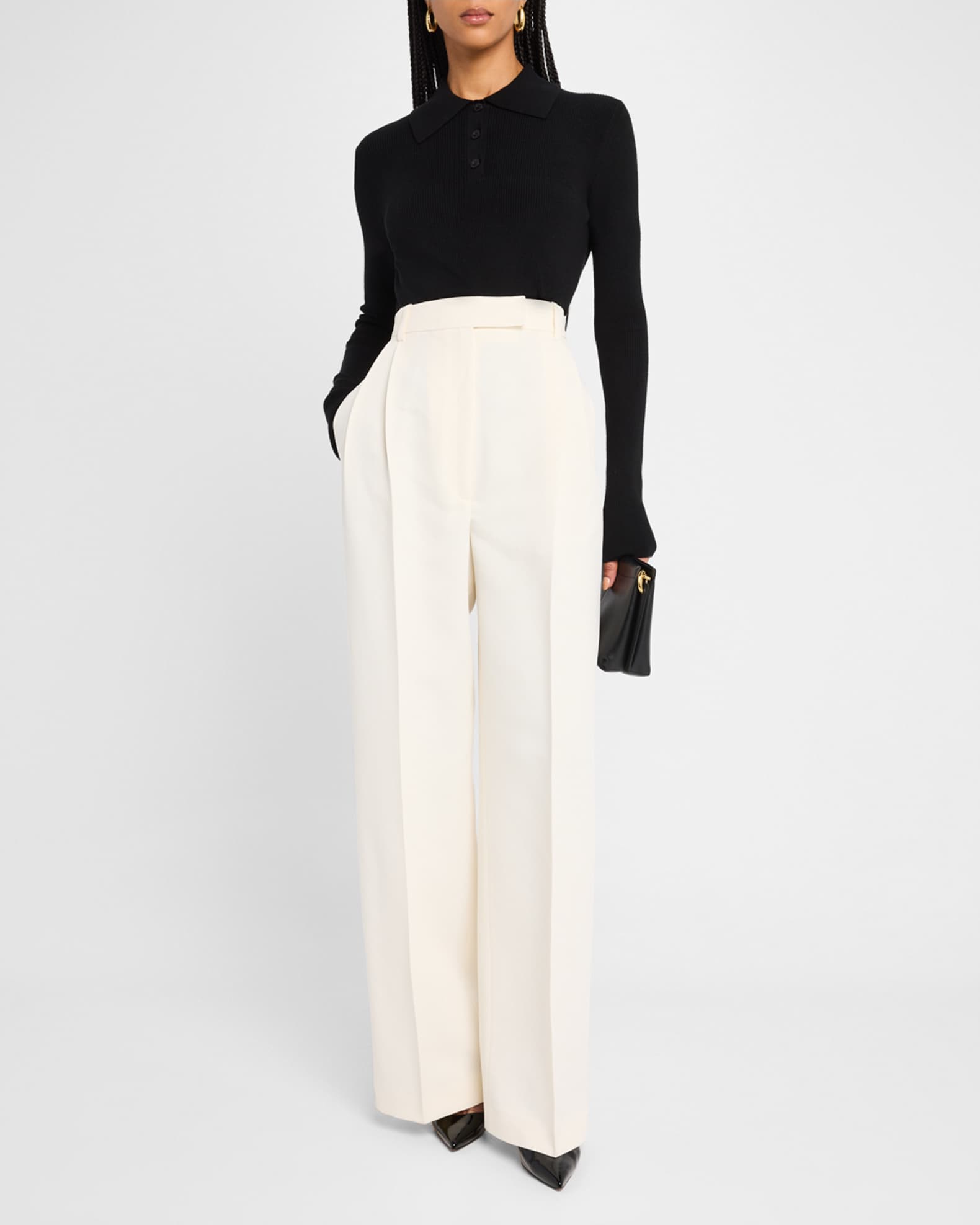 Long-Sleeve Rib-Knit Polo Top 1