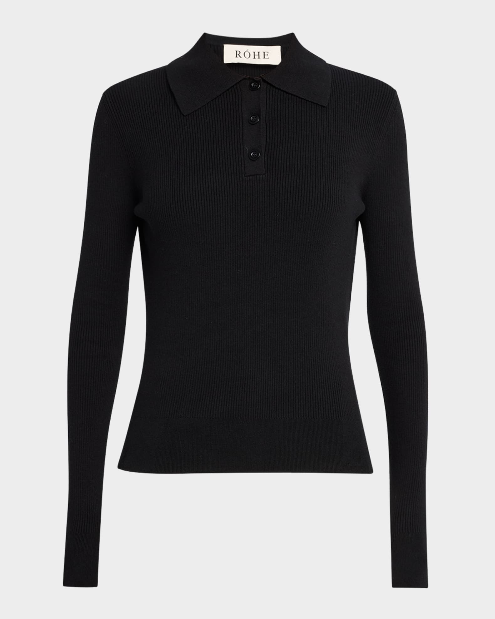 Long-Sleeve Rib-Knit Polo Top 0