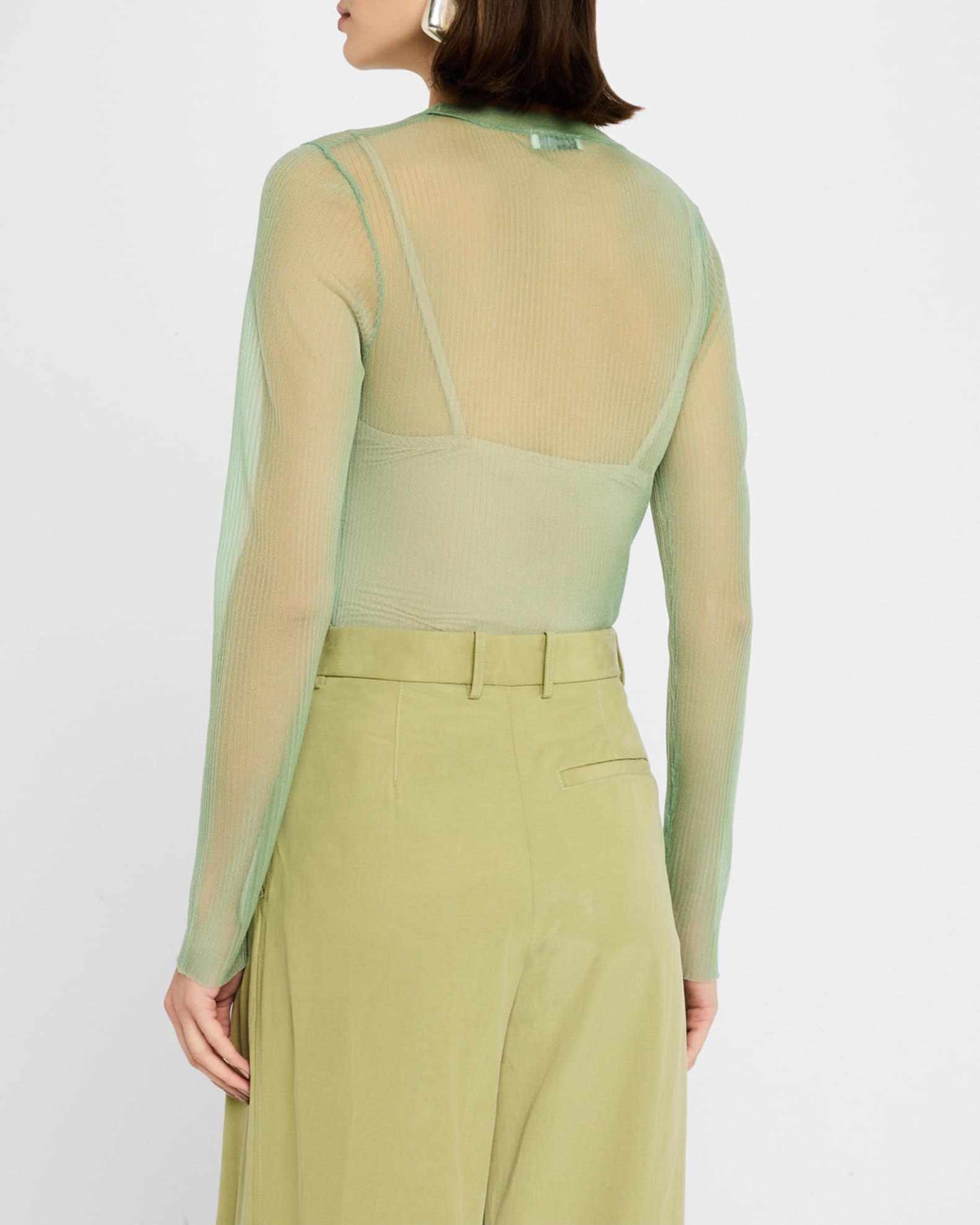 Rosetta Getty Wool-Cashmere Sheer Rib Long-Sleeve Top