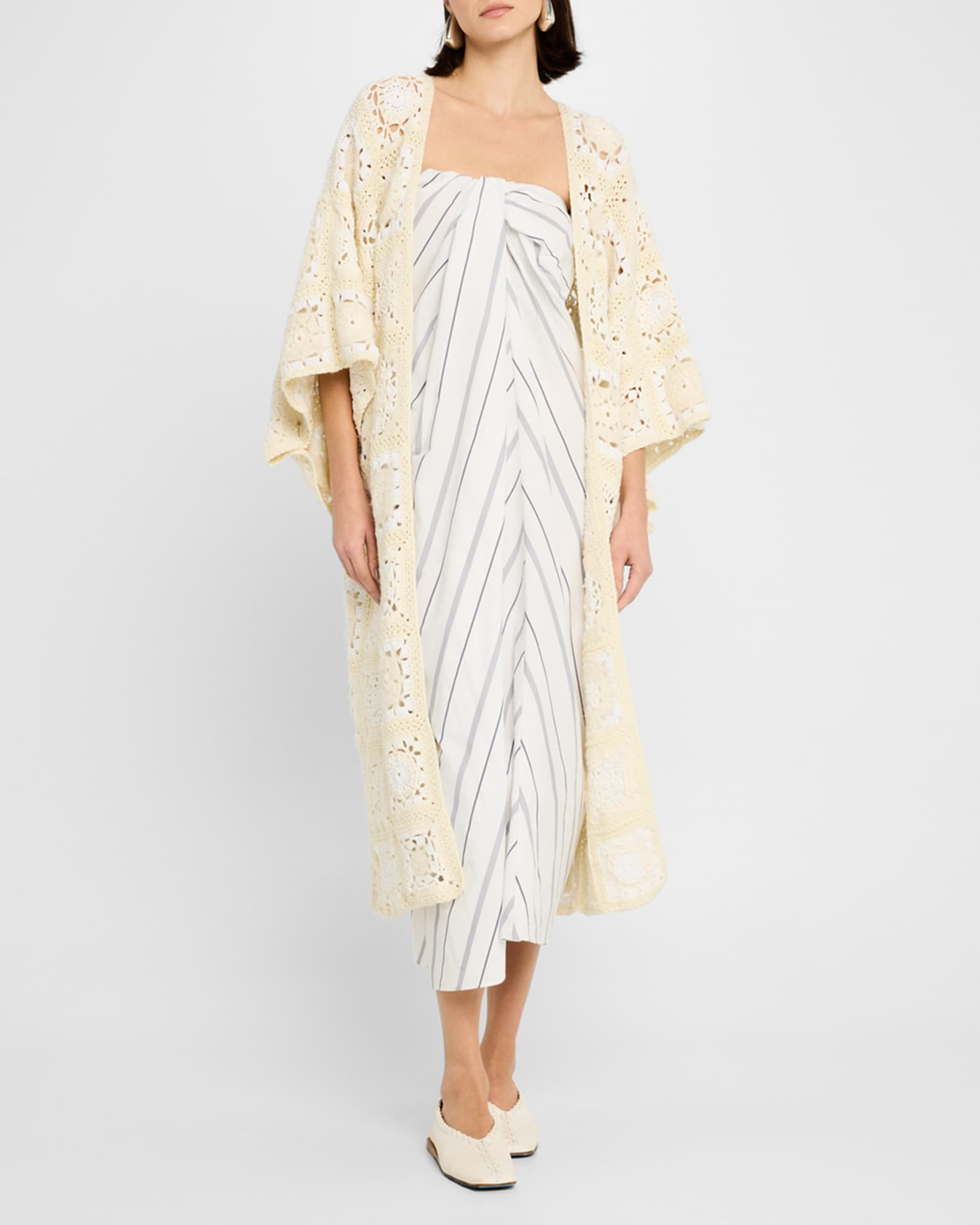 Striped Twisted Cotton Poplin Maxi Skirt - Thumbnail 2
