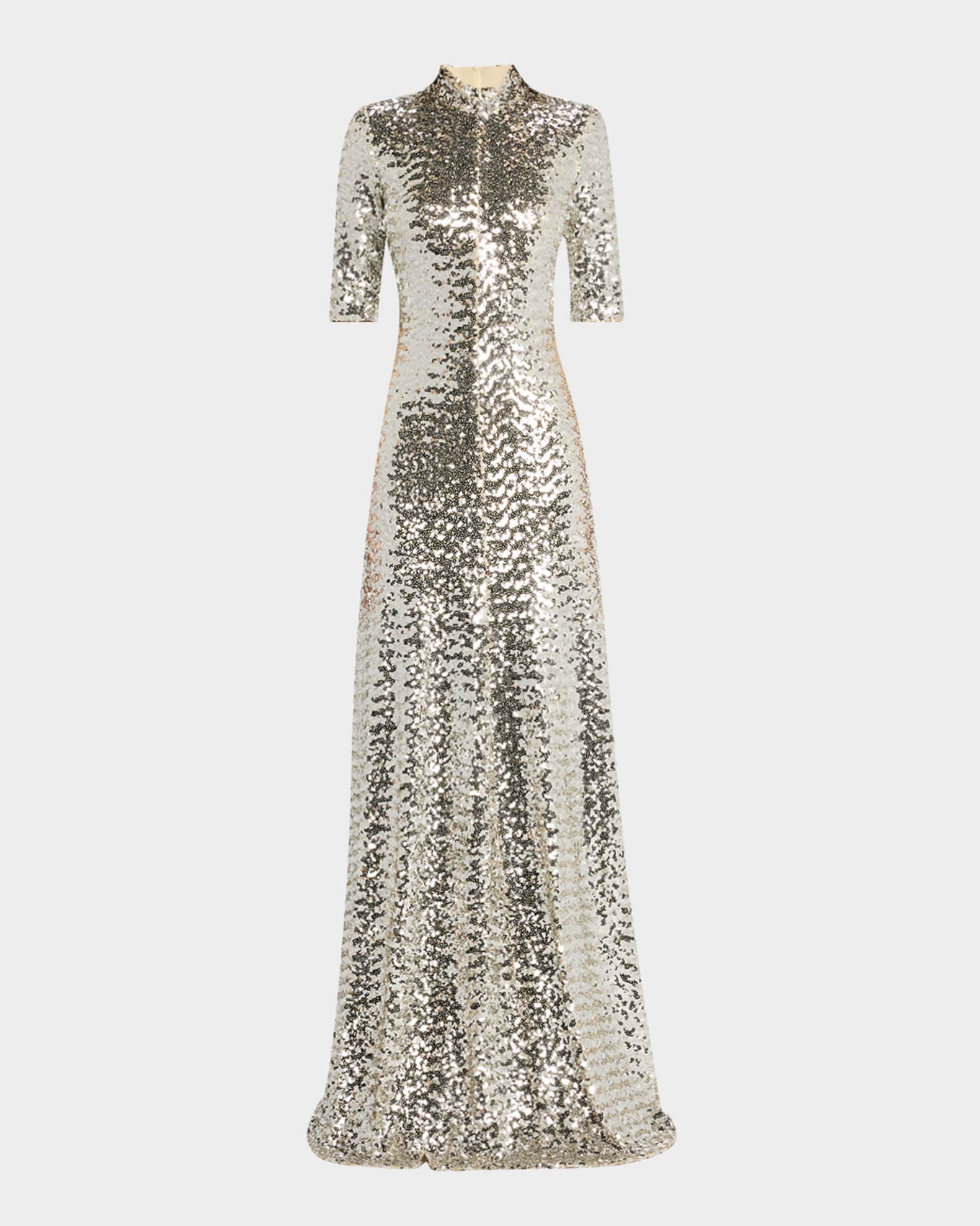 Rosetta Getty Turtleneck Sequined Zip Gown | Neiman Marcus