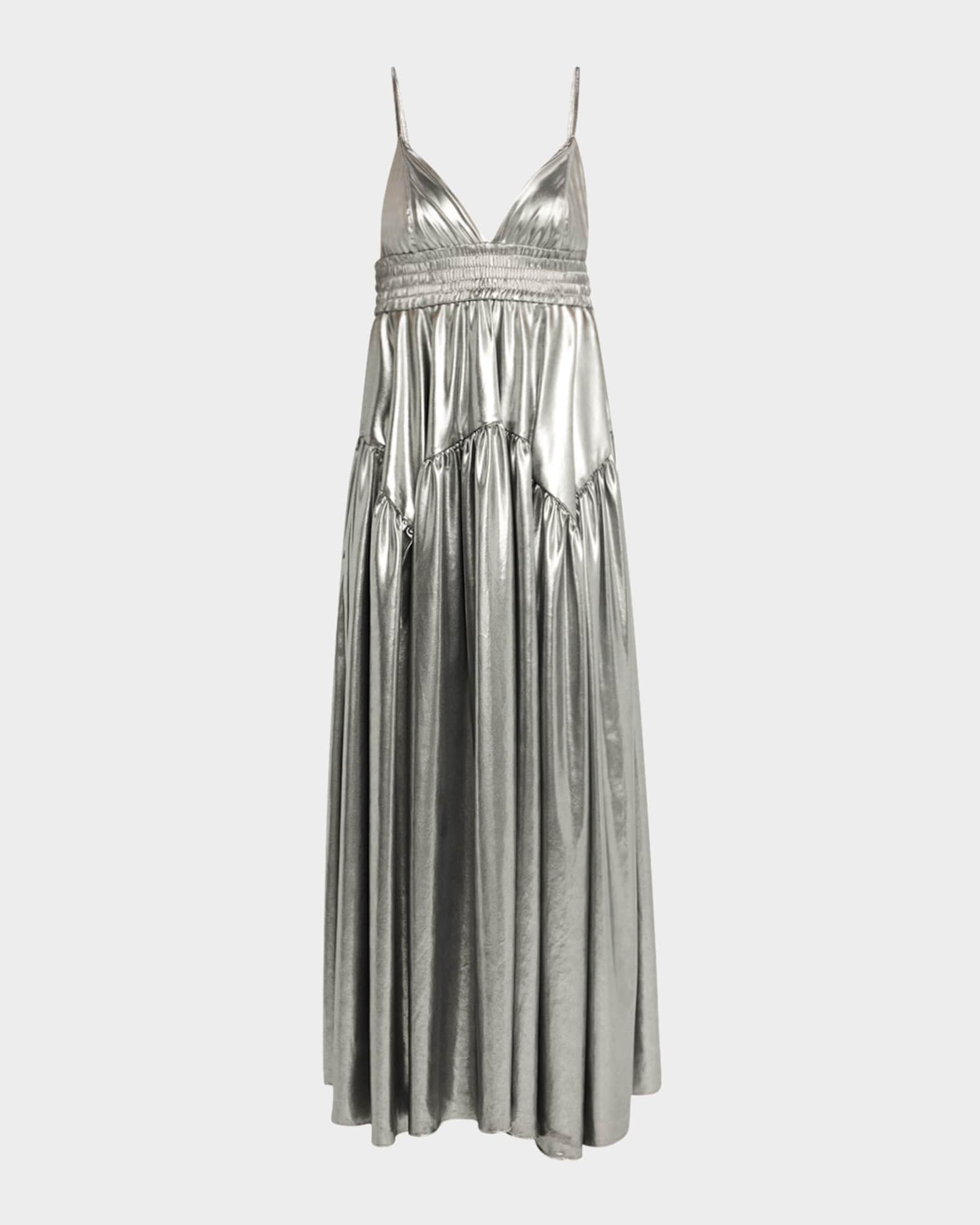 Metallic Gathered Peplum Maxi Camisole Dress 0