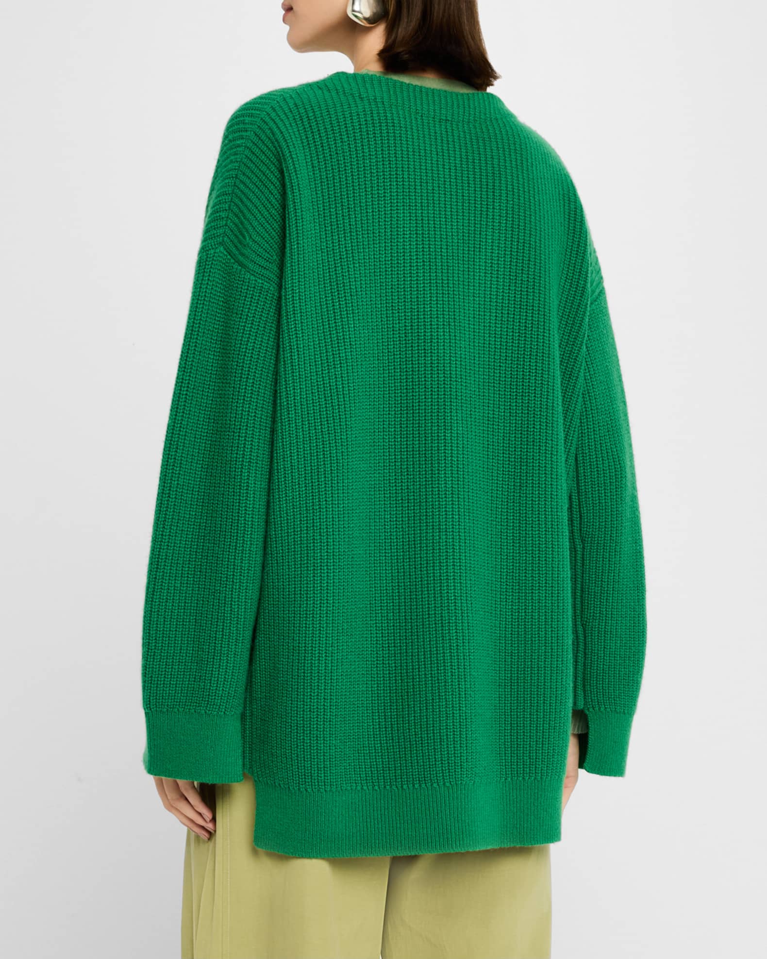 Rosetta Getty V-Neck Rib Knit Tunic Cardigan | Neiman Marcus