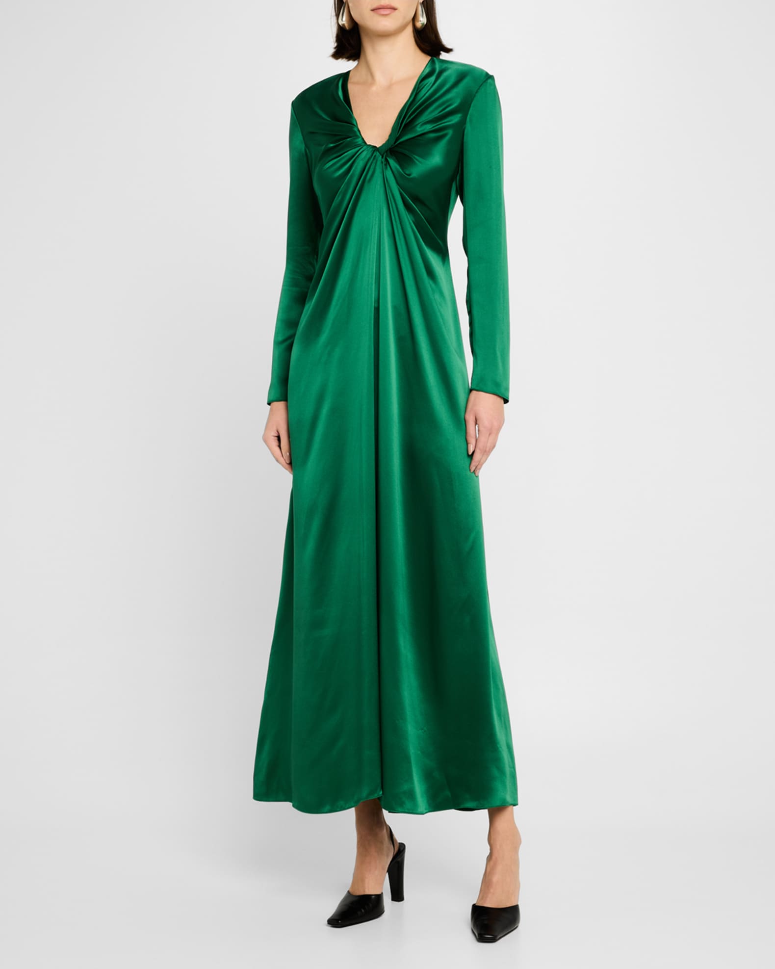 Twisted Long-Sleeve Silk Gown 1