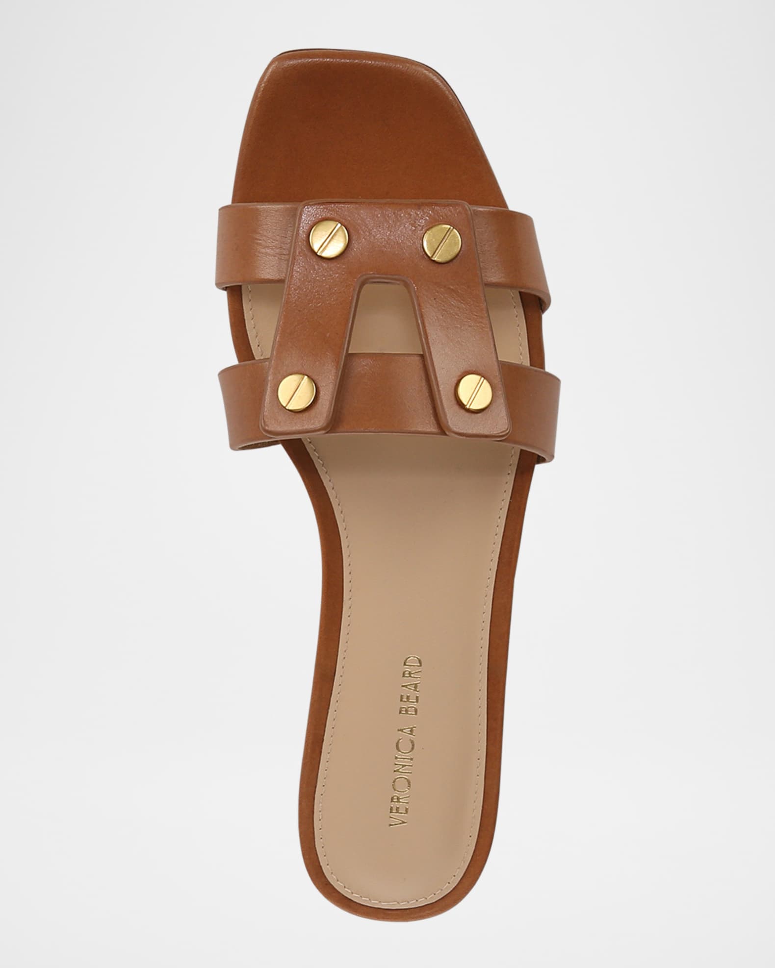 Via Leather Flat Slide Sandals