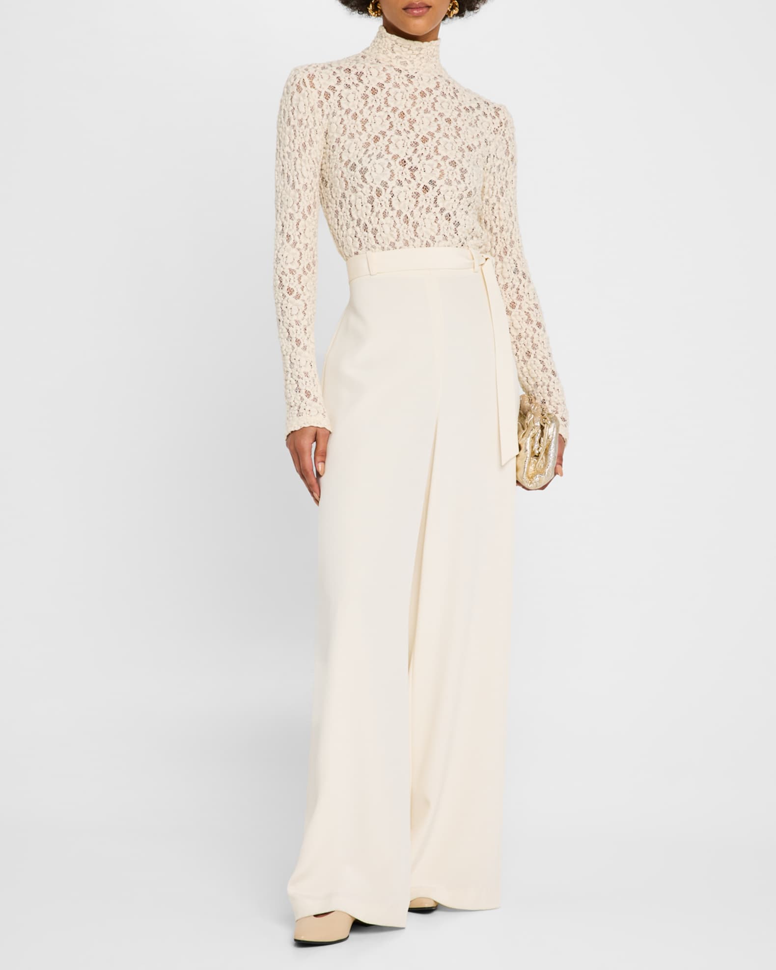 Enza Costa Puckered Lace Long-Sleeve Crop Top | Neiman Marcus Enza Costa Puckered Lace Long-Sleeve Crop Top | Neiman Marcus