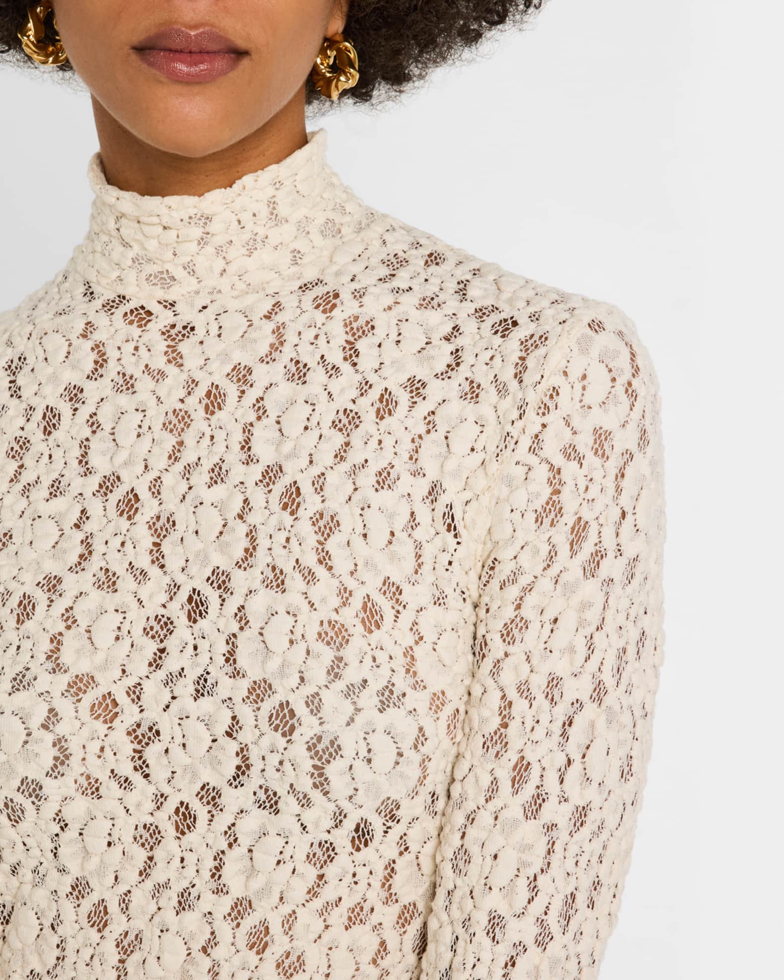 Enza Costa Puckered Lace Long-Sleeve Crop Top | Neiman Marcus Enza Costa Puckered Lace Long-Sleeve Crop Top | Neiman Marcus
