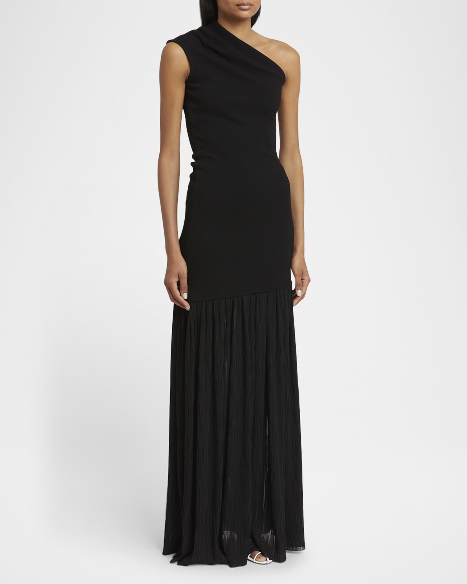 Proenza Schouler Cora One-Shoulder Pleated Crepe Chiffon