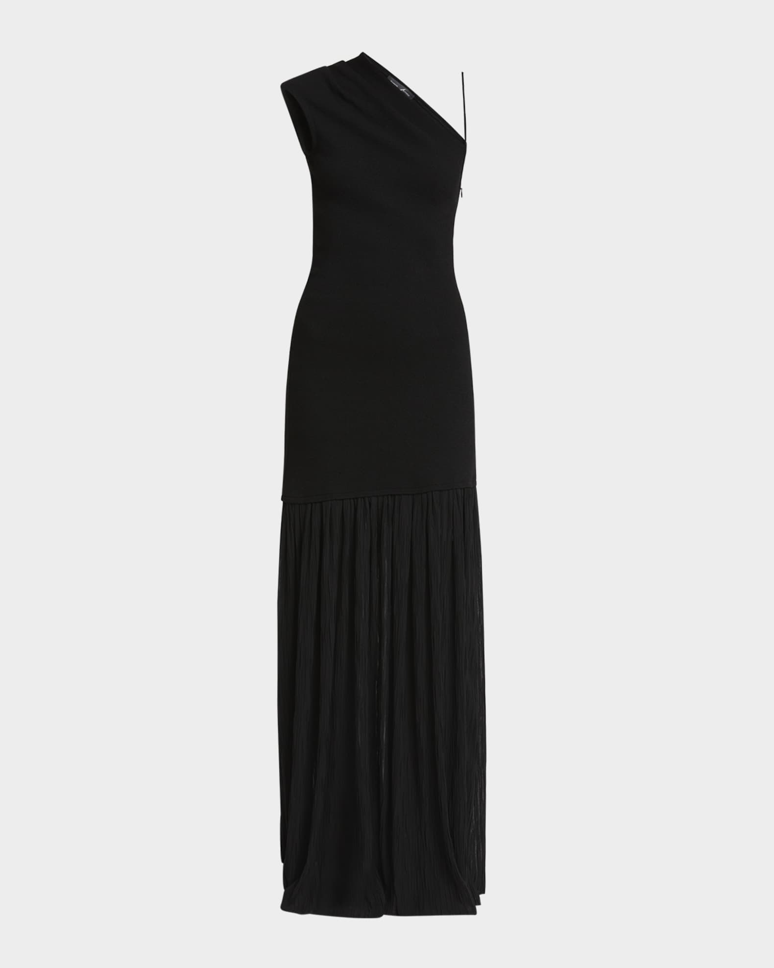 Cora One-Shoulder Pleated Crepe Chiffon Maxi Dress 0