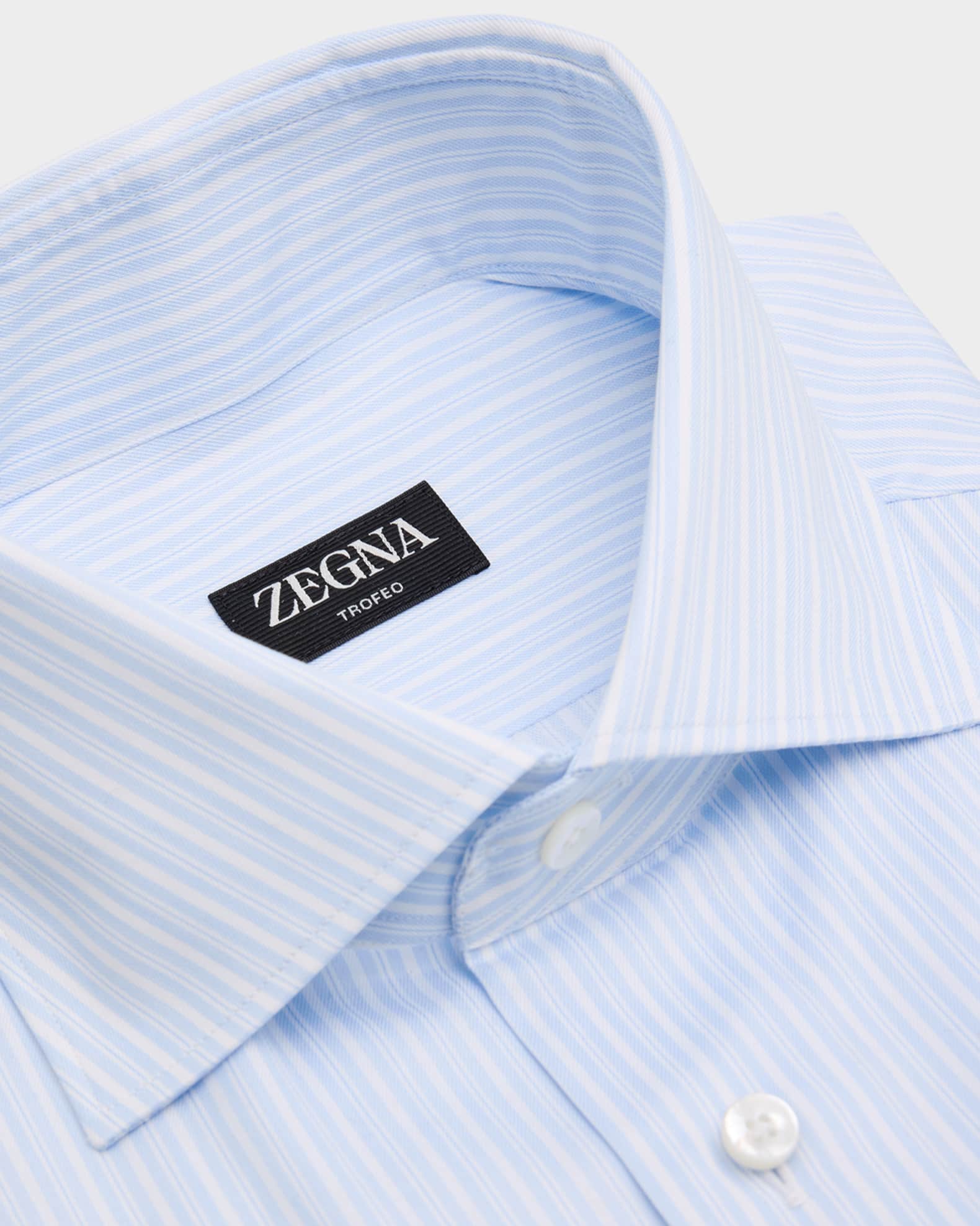 ermenegildo zegna dress shirt White Navy Blue Stripes 41 - 16 Button placket ZEGNA Men's Double Stripe Cotton