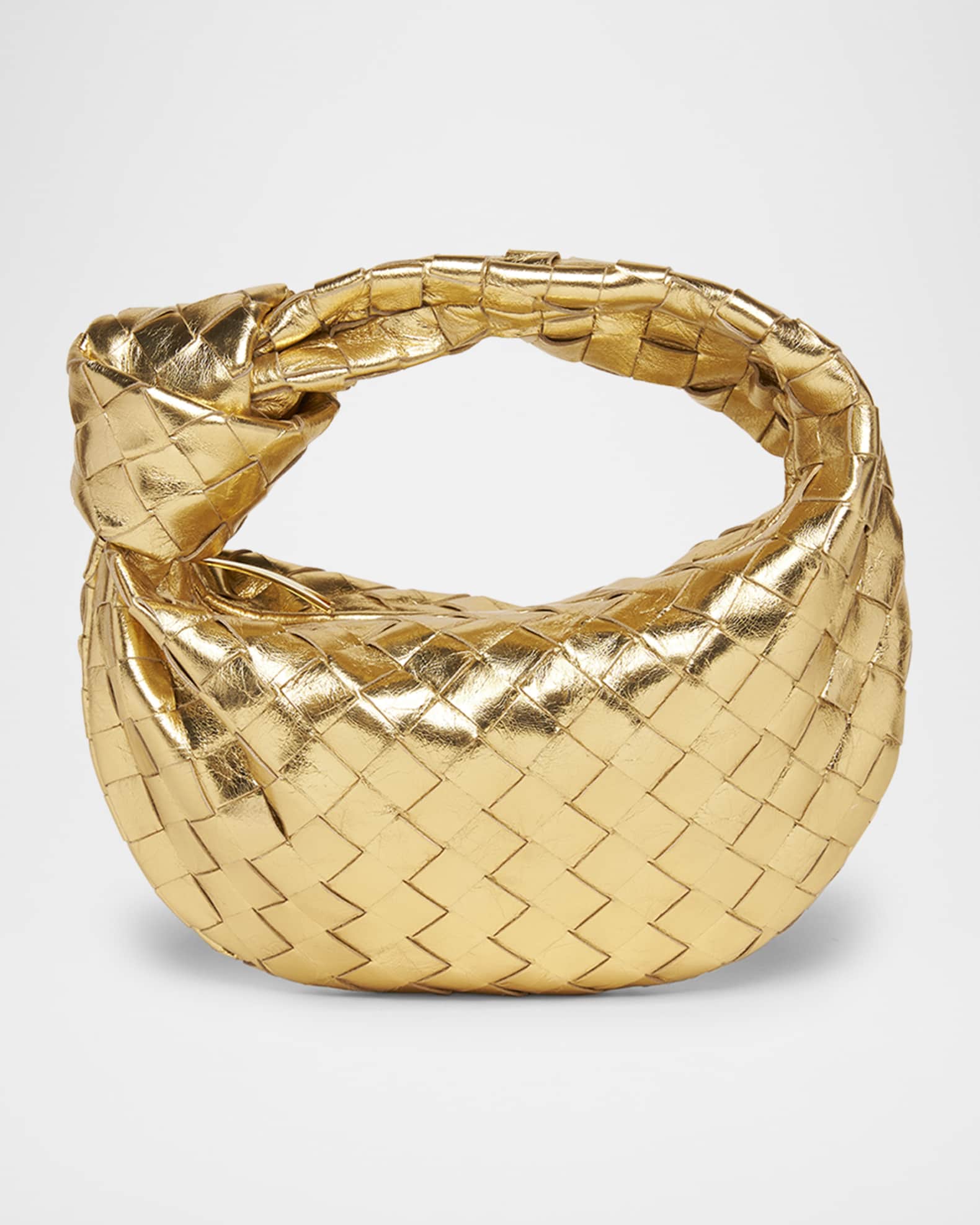 アクセサリー BOTTEGA VENETA essential gold Bottega Veneta Mini Jodie Metallic Leather Top-Handle Bag | Neiman