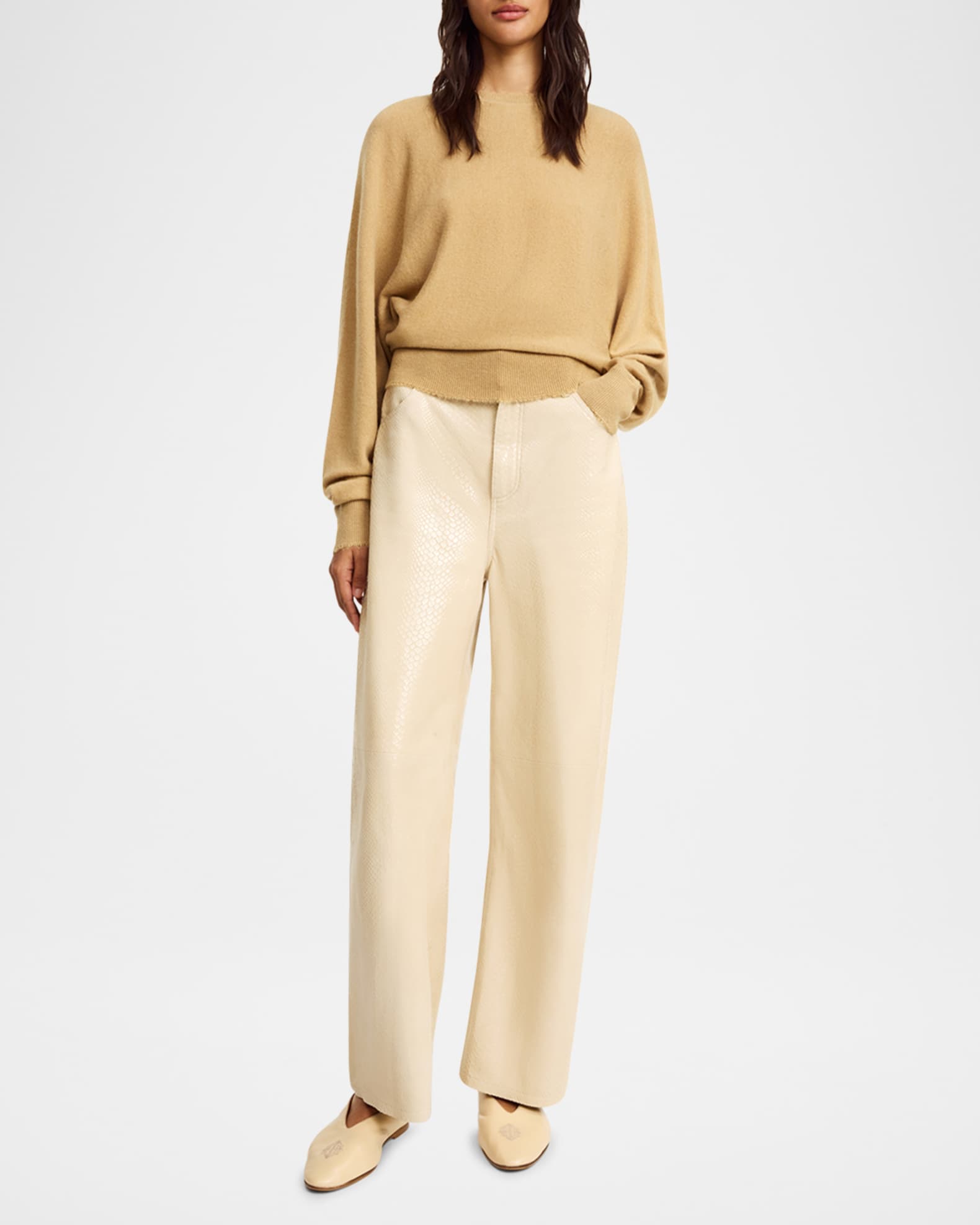 Cailys Crocodile-Embossed Leather Trousers 1