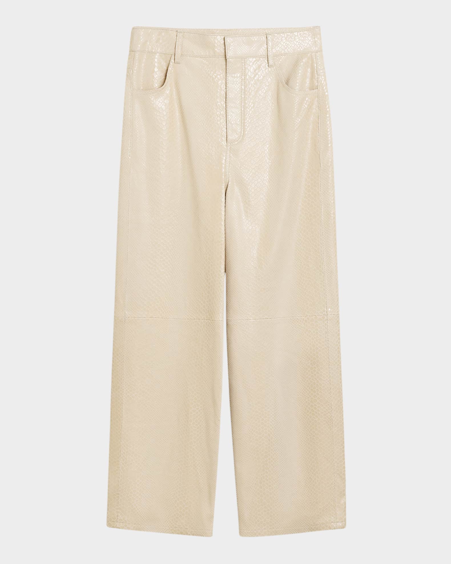 Cailys Crocodile-Embossed Leather Trousers 0