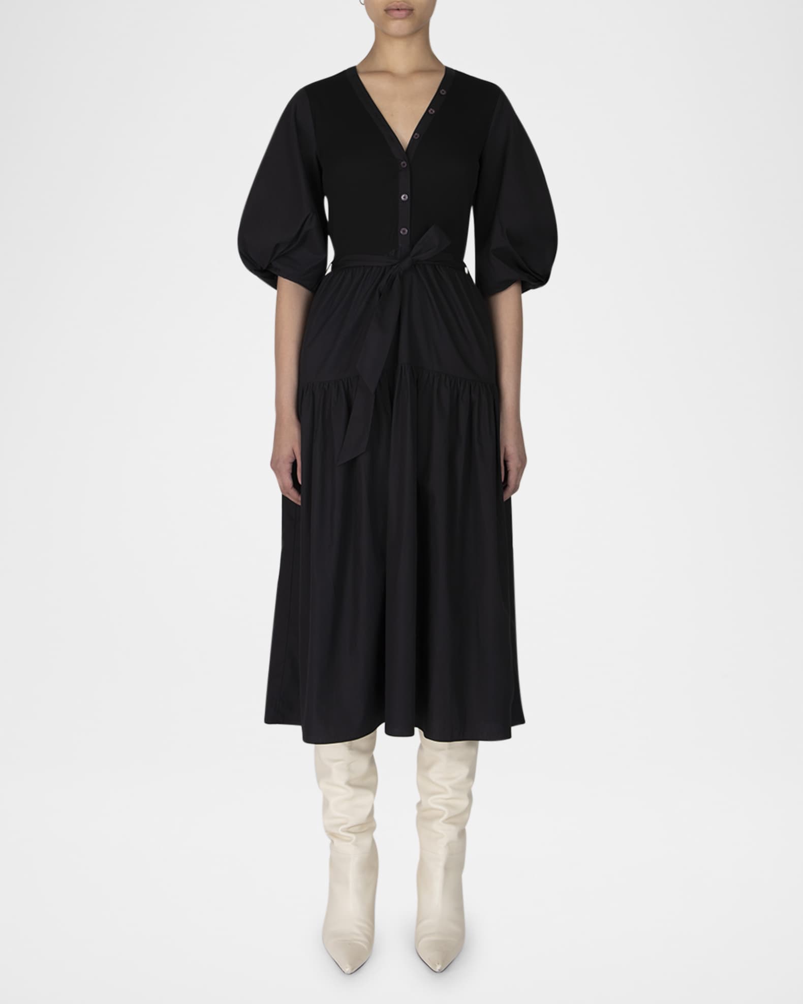 Natalia Mixed Media Midi Dress 0