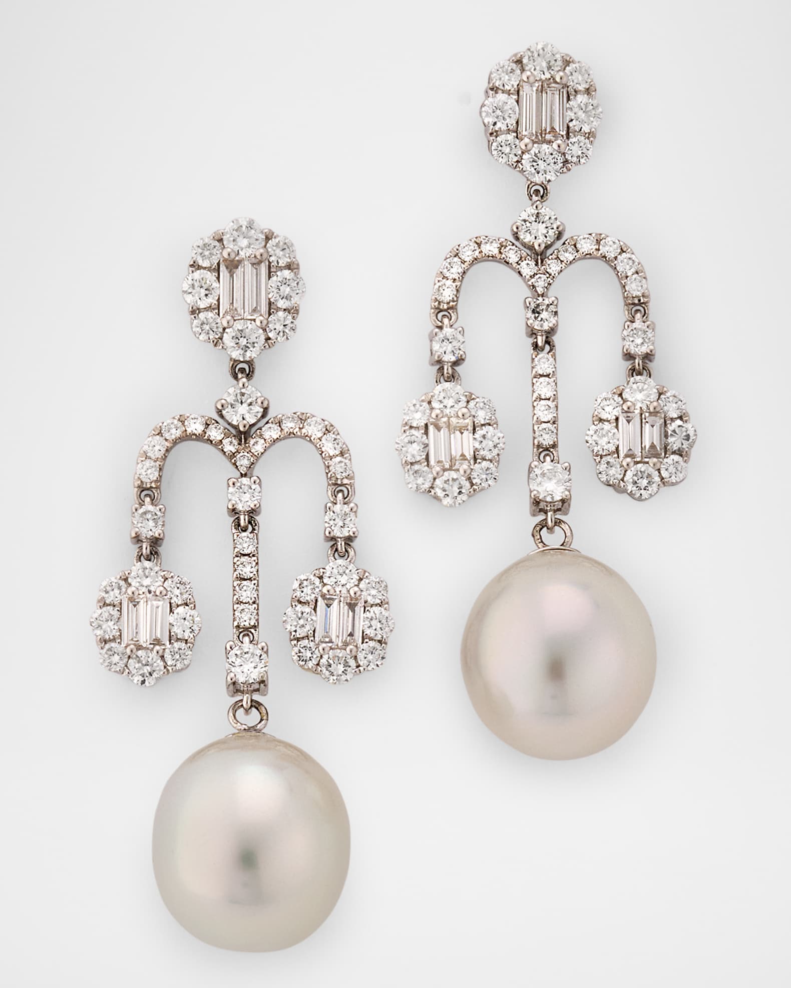18K White Gold 12mm South Sea Pearl Earrings with Diamonds 0
