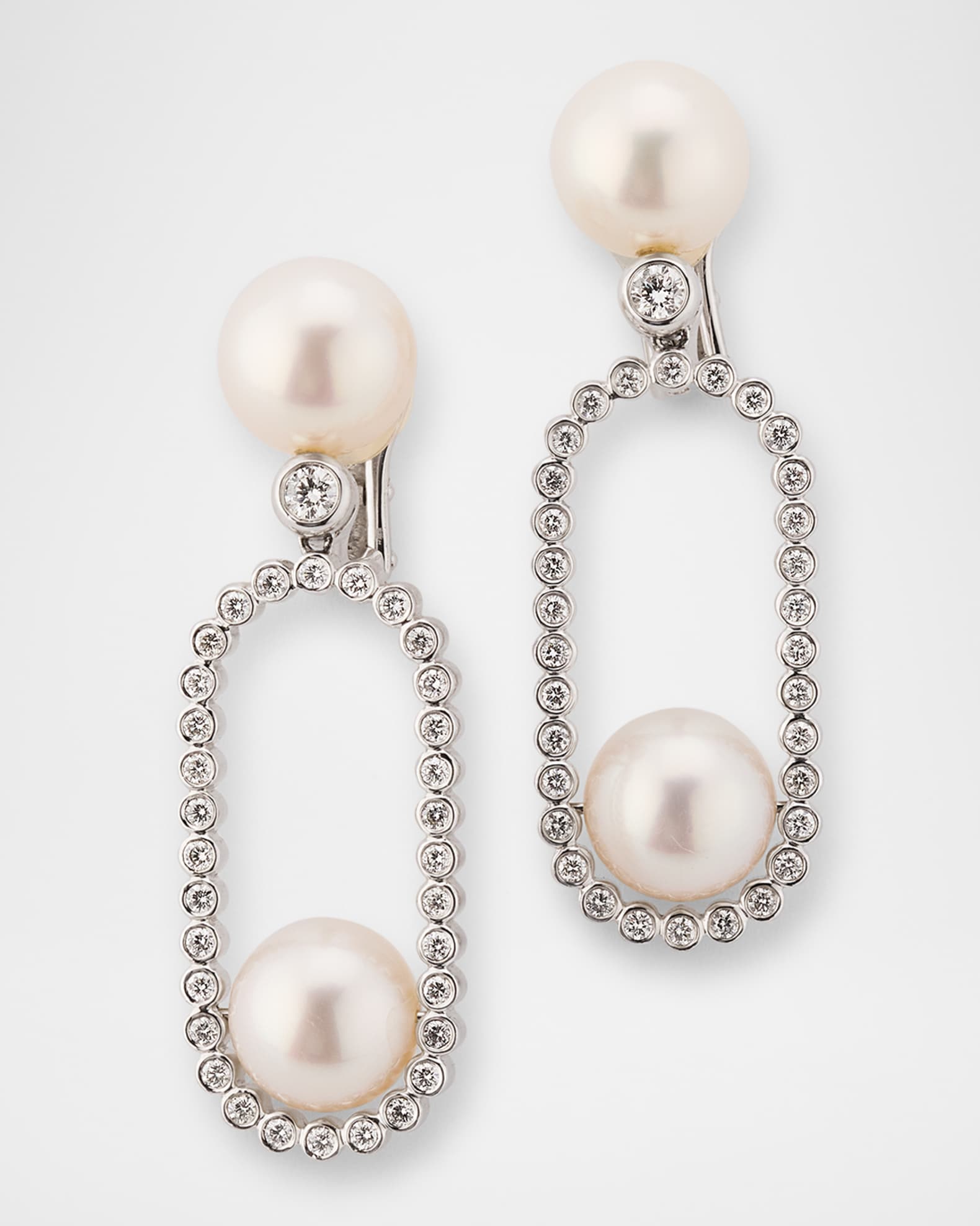 18K White Gold Diamond and South Sea Cultured Pearl Earrings 0