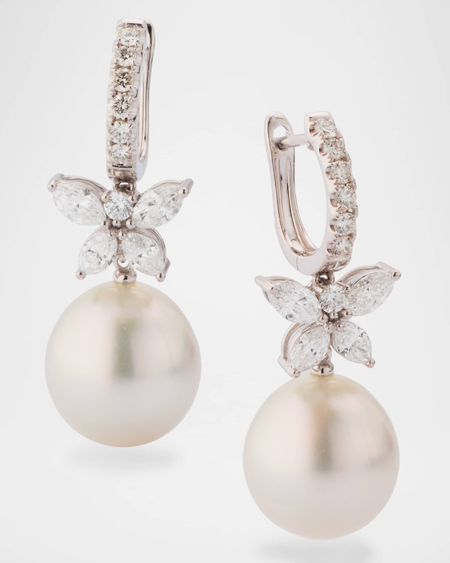 18K White Gold 12 13mm South Sea Pearl Earrings with Diamonds