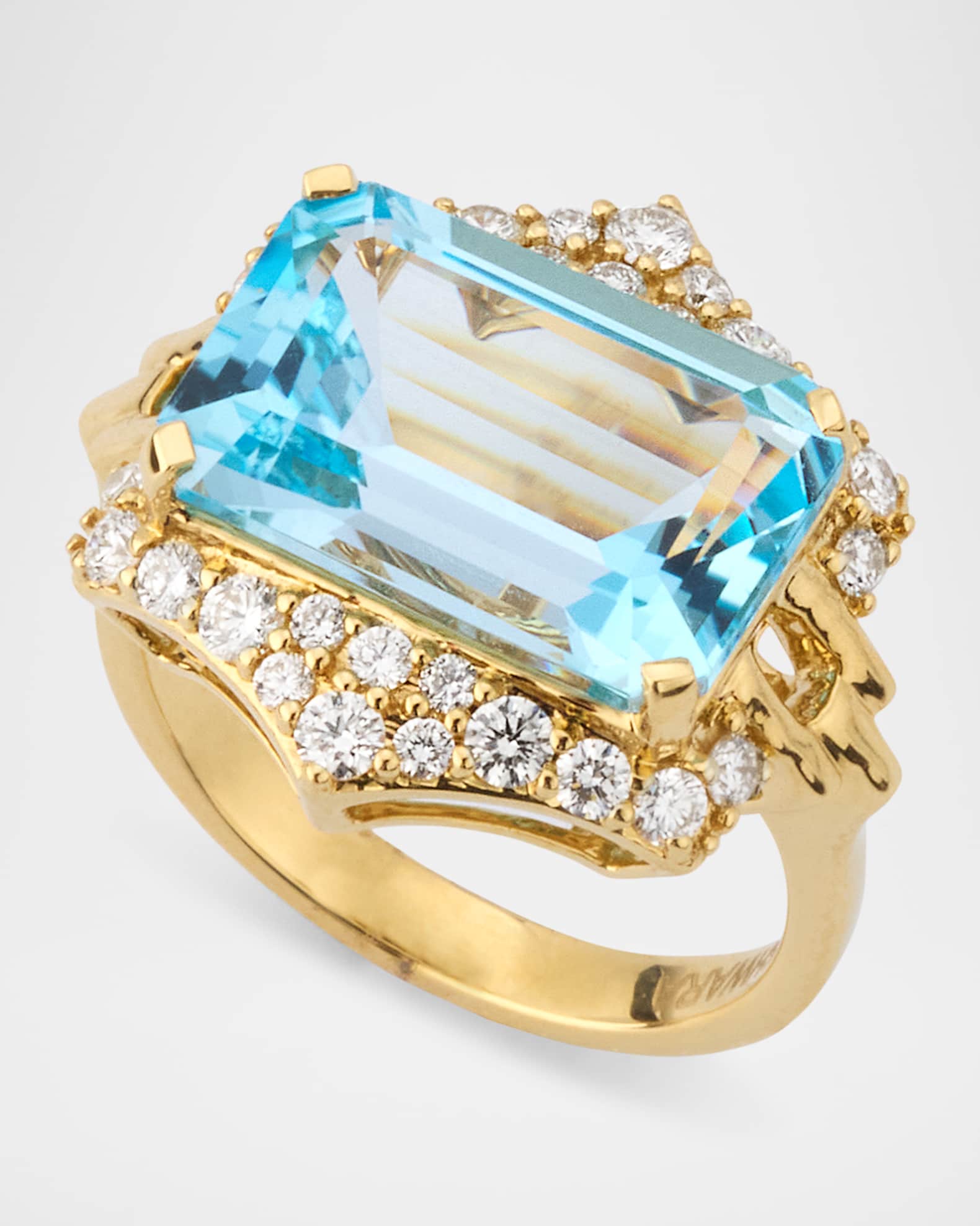Goshwara 18K Yellow Gold Rainforest Blue Topaz Statement Ring with Diamonds Neiman Marcus