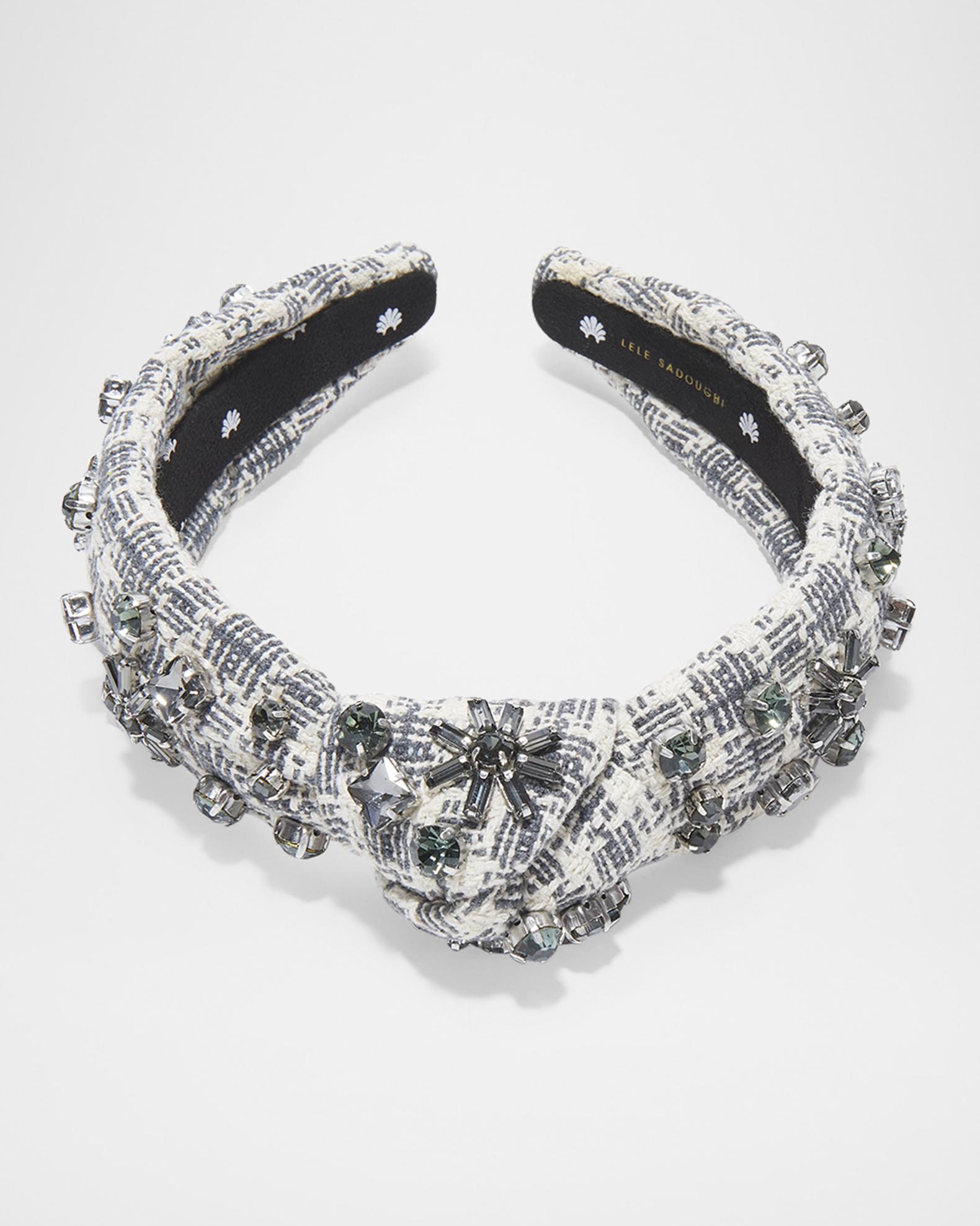 Lele Sadoughi Dove Grey Beaded Woven Headb… Lele Sadoughi Silver Metallic Confetti Knotted Headband  main image 4