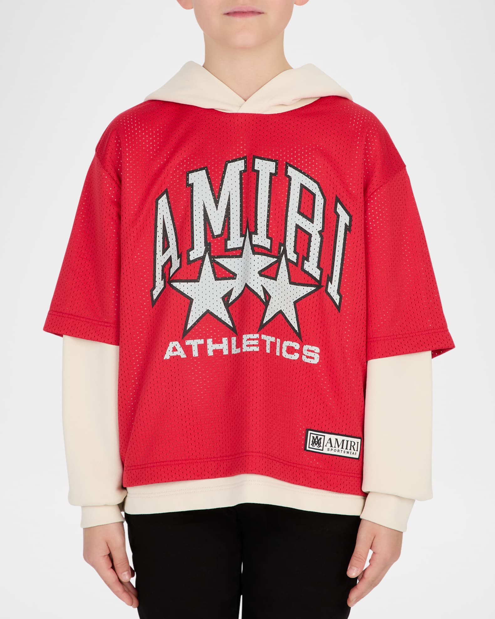 Amiri Kid's Logo Star Jersey Mesh Combo Hoodie, Size 4-12
