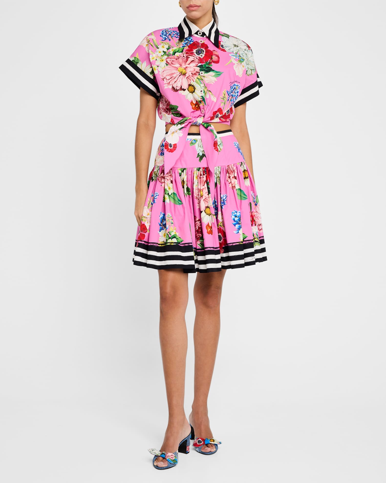 Floral Striped Flare Mini Skirt 1