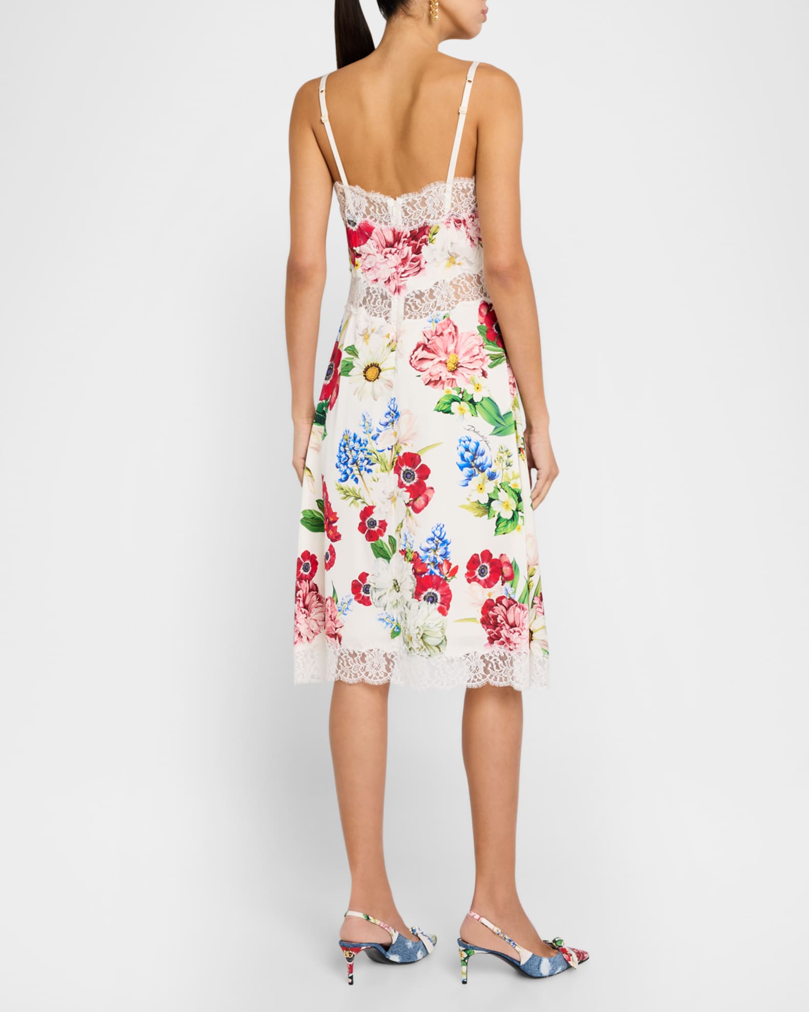 関税送料込Dolce & Gabbana Lace Trimmed Midi Dress Lace midi dress in purple - Dolce Gabbana | Mytheresa
